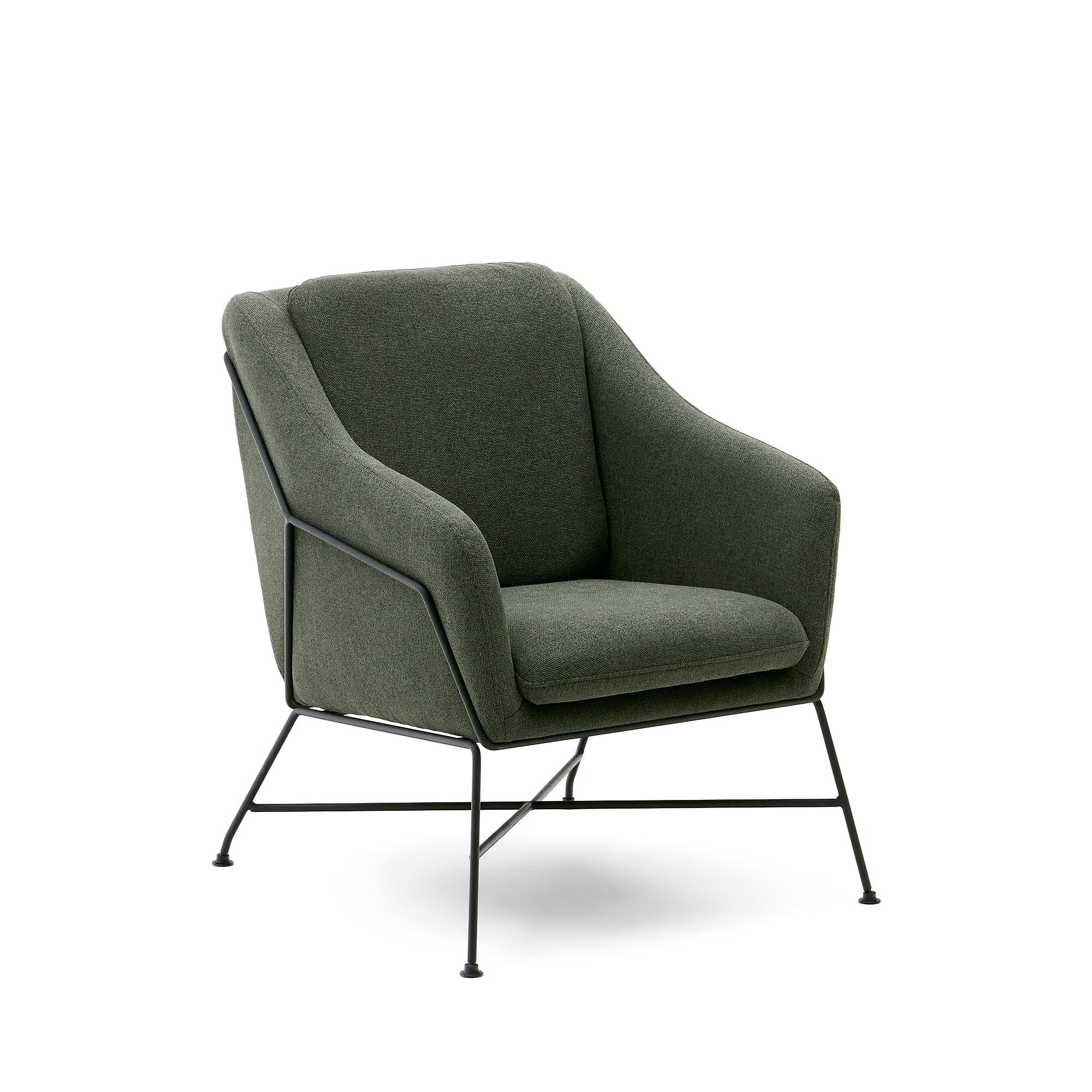 Brida armchair in green and steel legs with black finish - Product Image