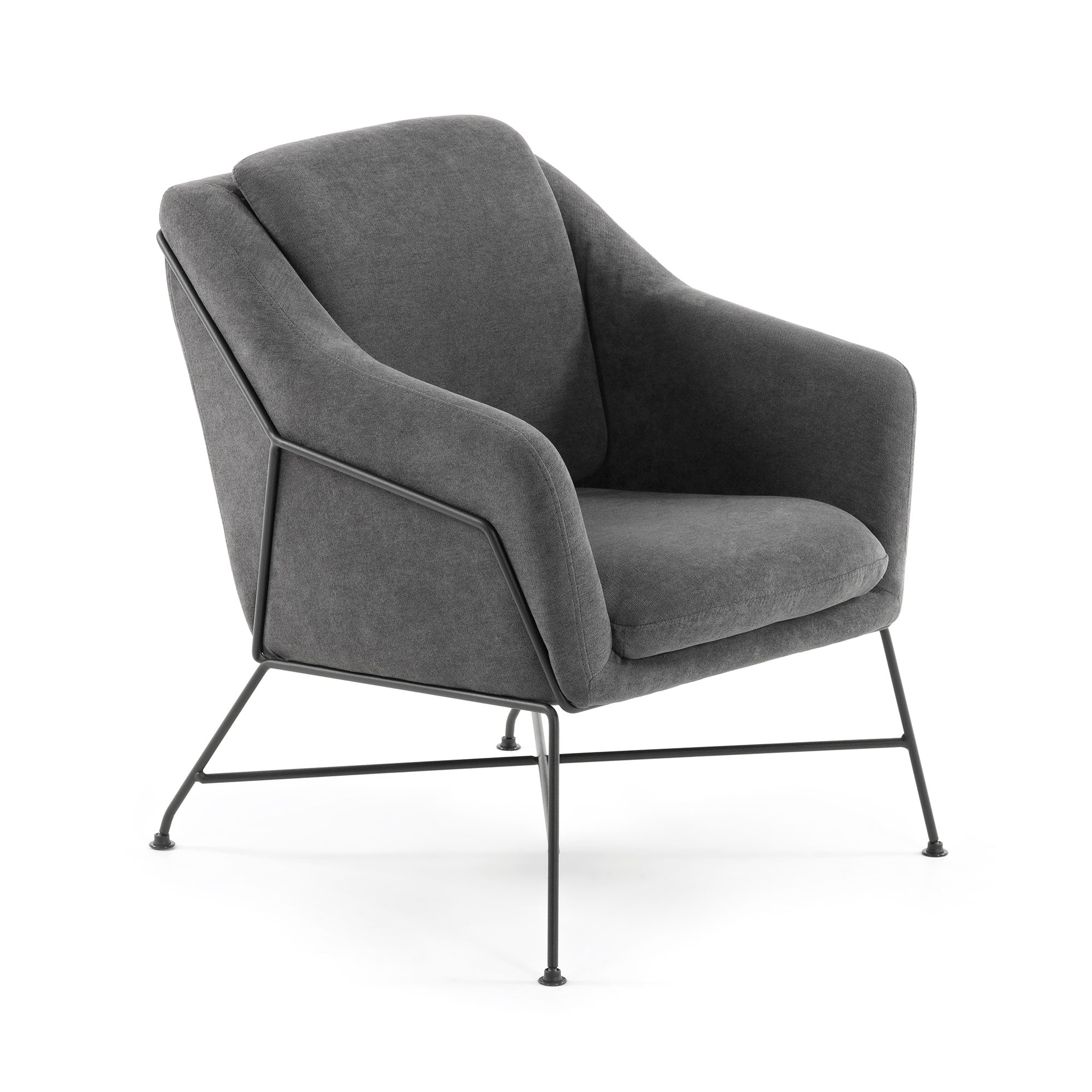 Brida armchair in dark grey with steel structure in black finish. - Product Image