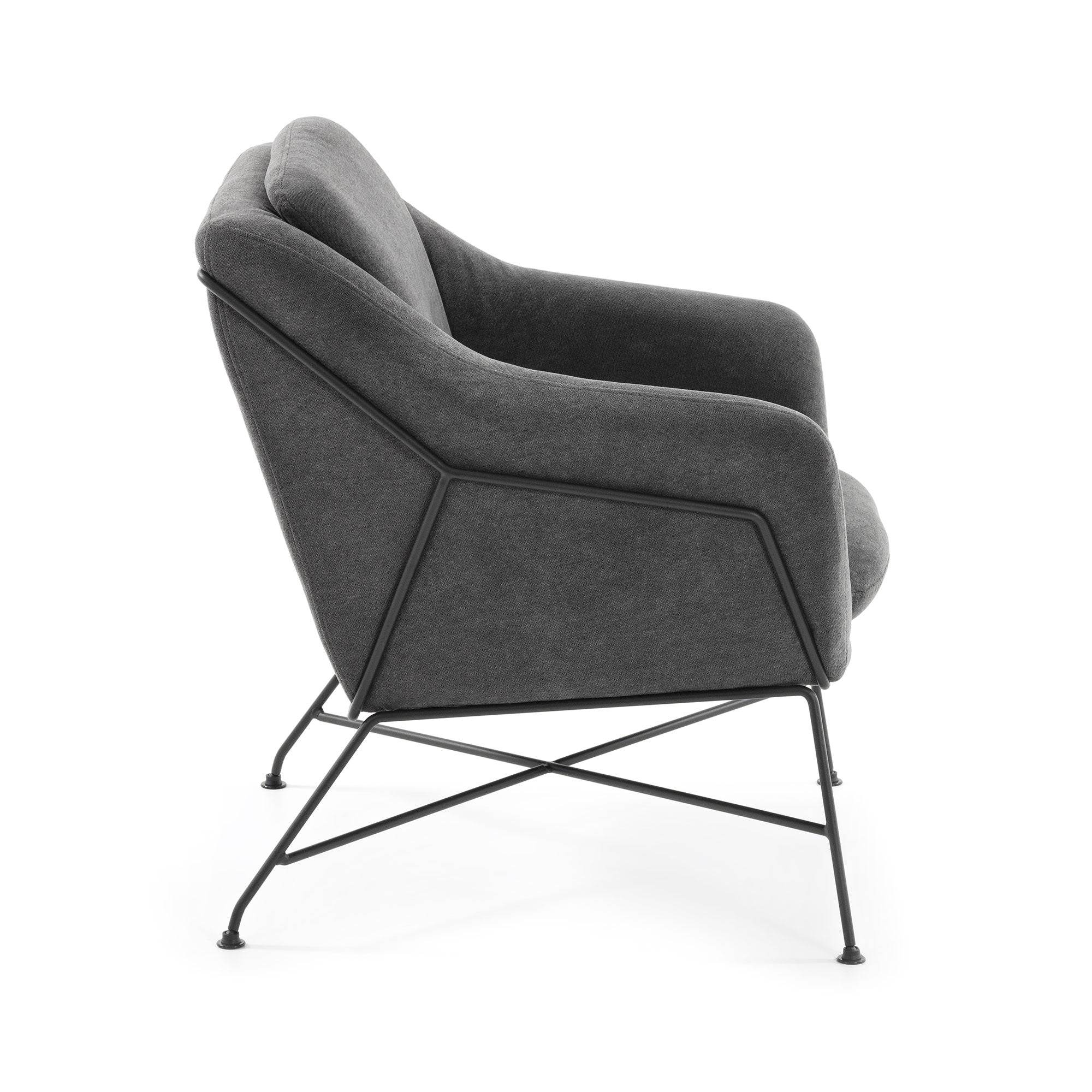 Brida armchair in dark grey with steel structure in black finish. - Product Image