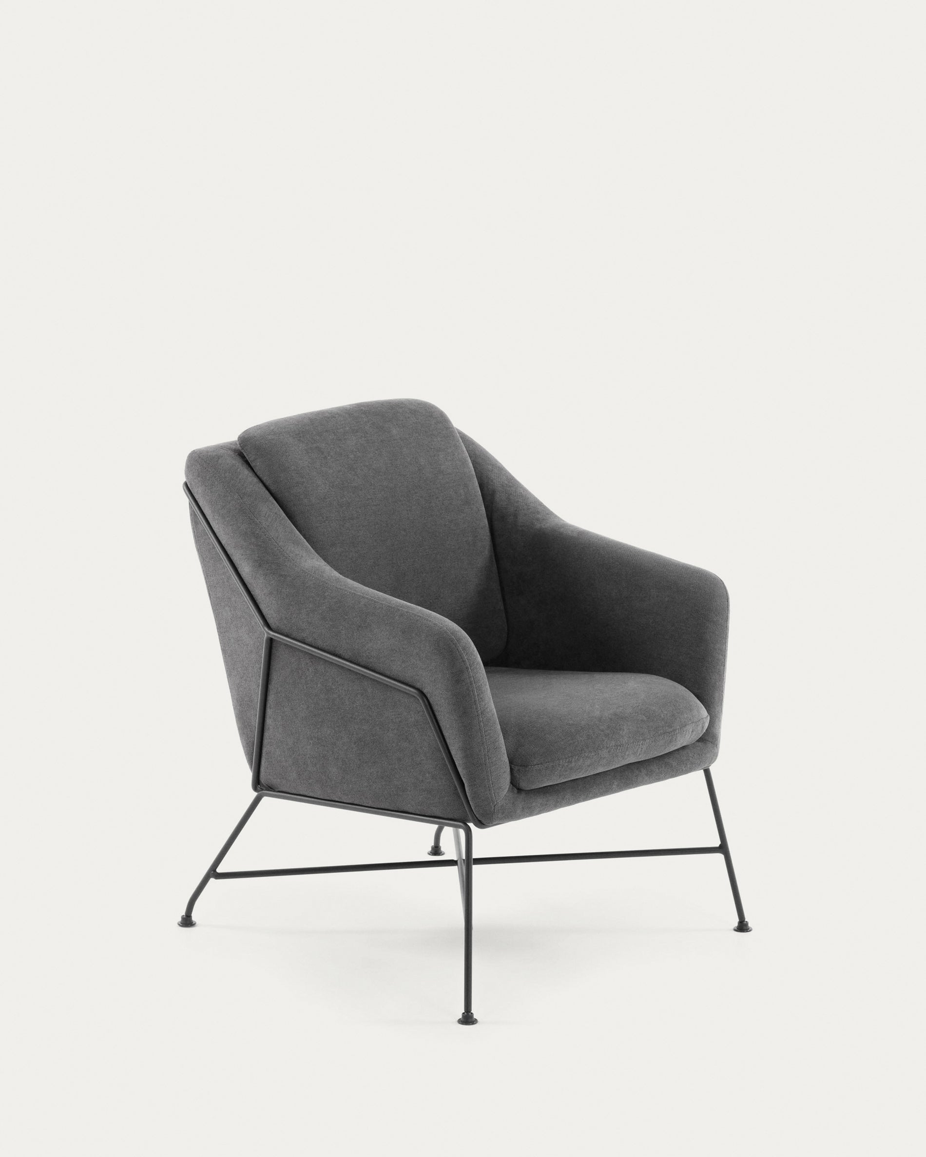 Brida armchair in dark grey with steel structure in black finish. - Product View