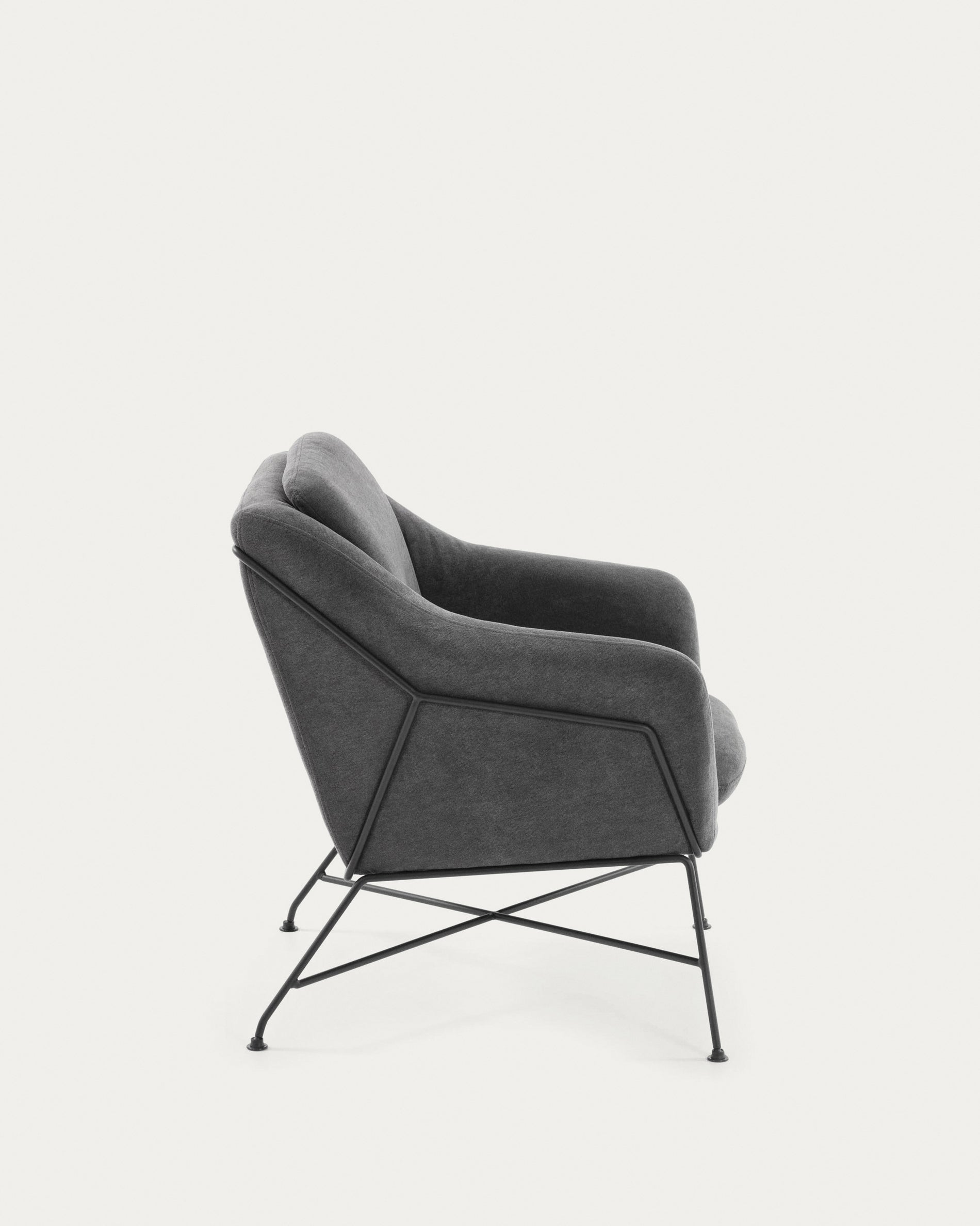 Brida armchair in dark grey with steel structure in black finish. - Product View