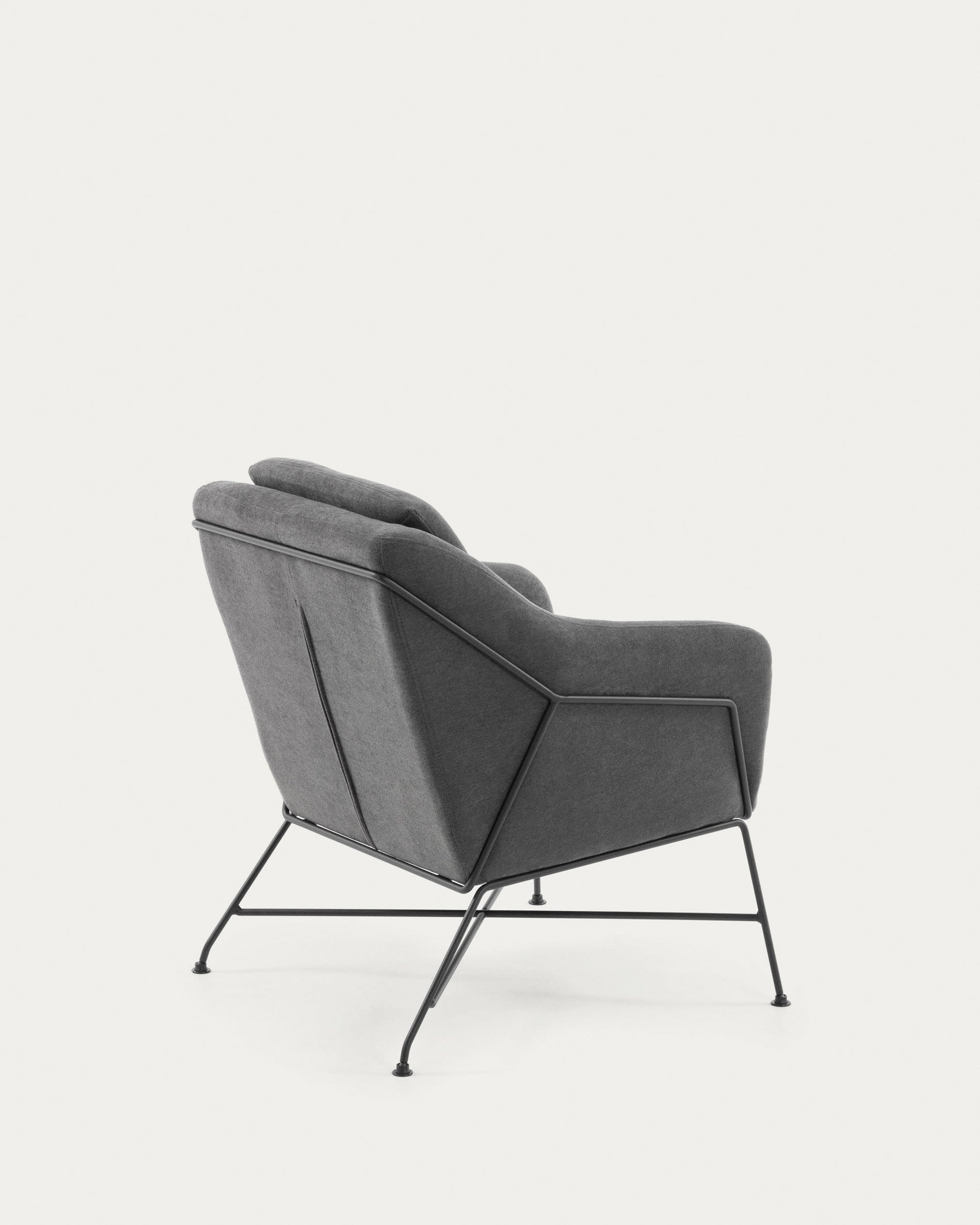 Brida armchair in dark grey with steel structure in black finish. - Product View
