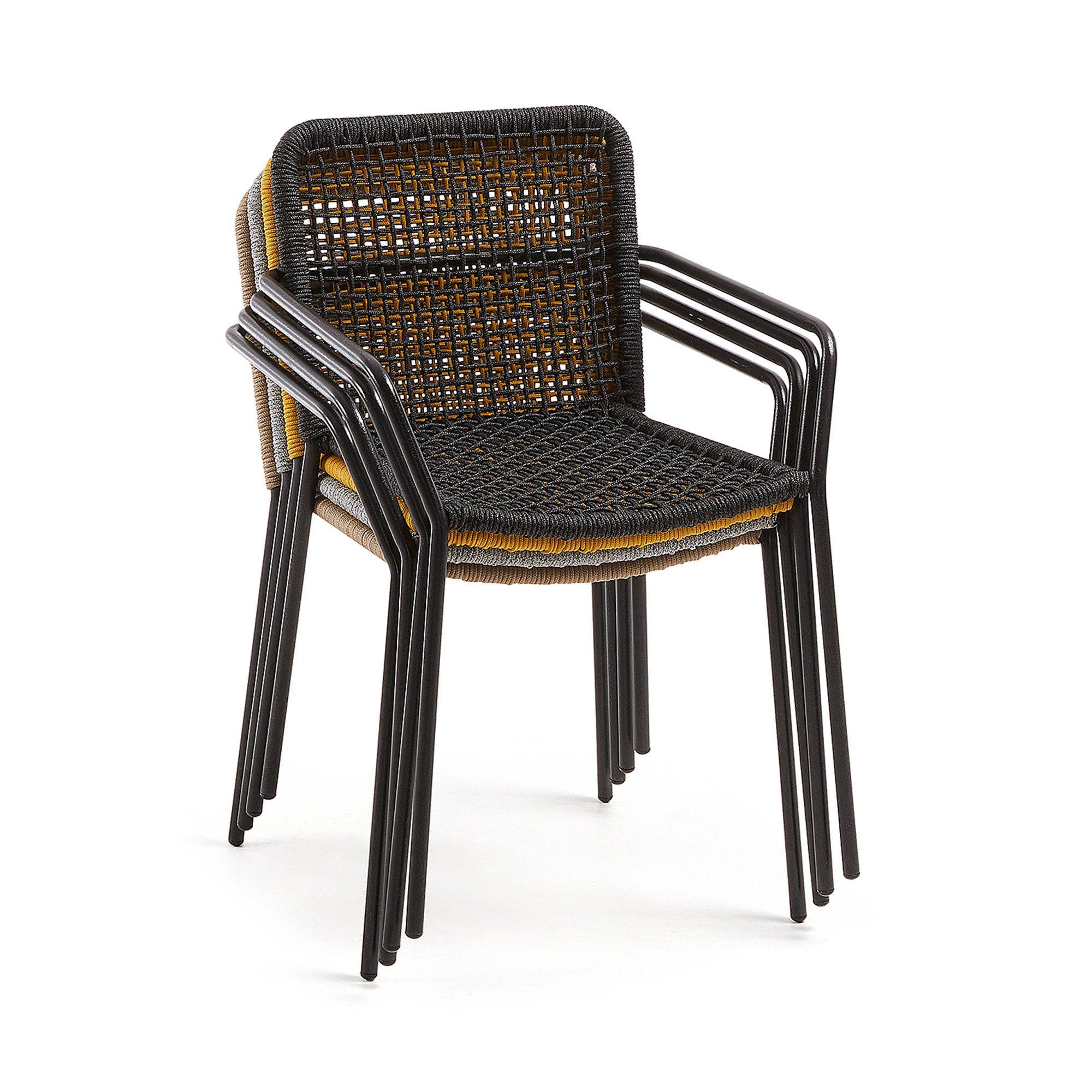 Ellen stackable chair in black cord with galvanised steel - Product Image