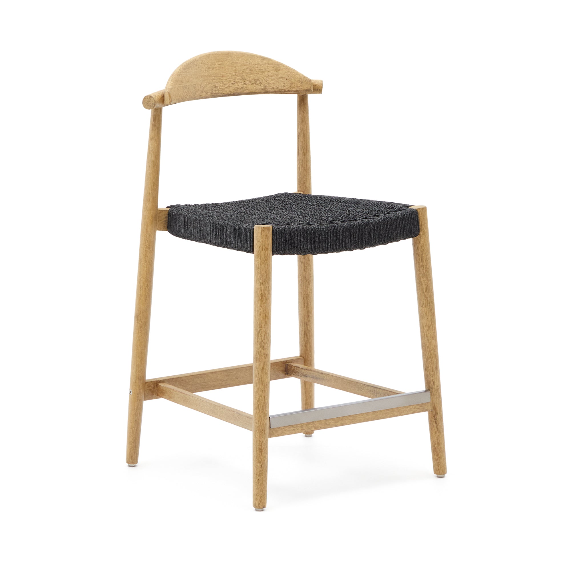 Nina chair, made of solid acacia wood, natural finish and black rope, height 62 cm