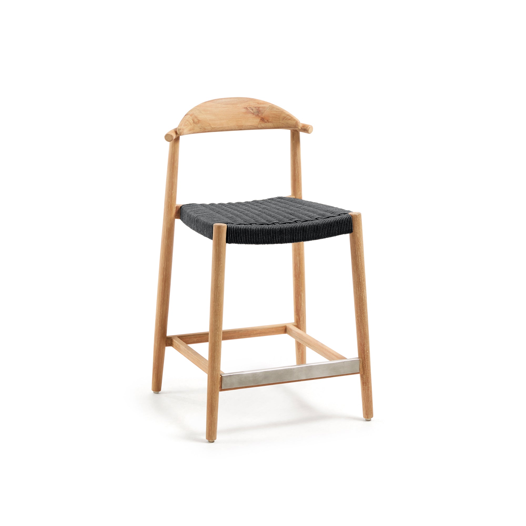 Nina Stool made of solid acacia wood with natural finish and black rope, height 62 cm - Product Image
