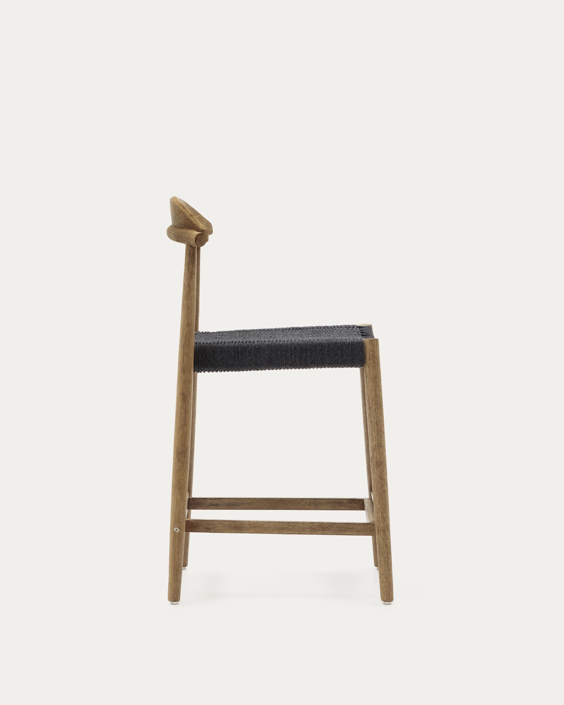 Nina Stool made of solid acacia wood with natural finish and black rope, height 62 cm - Product View