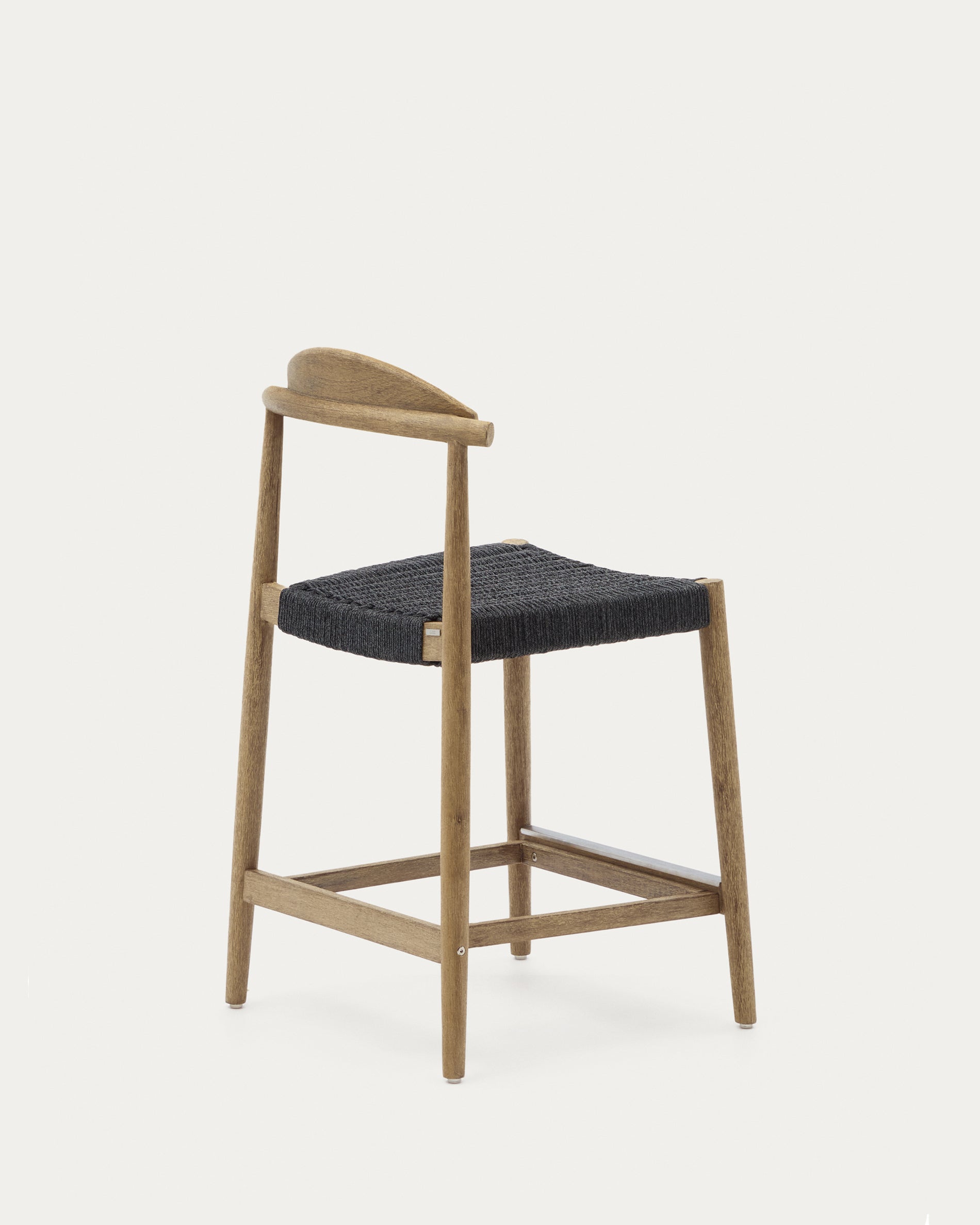 Nina Stool made of solid acacia wood with natural finish and black rope, height 62 cm - Product View