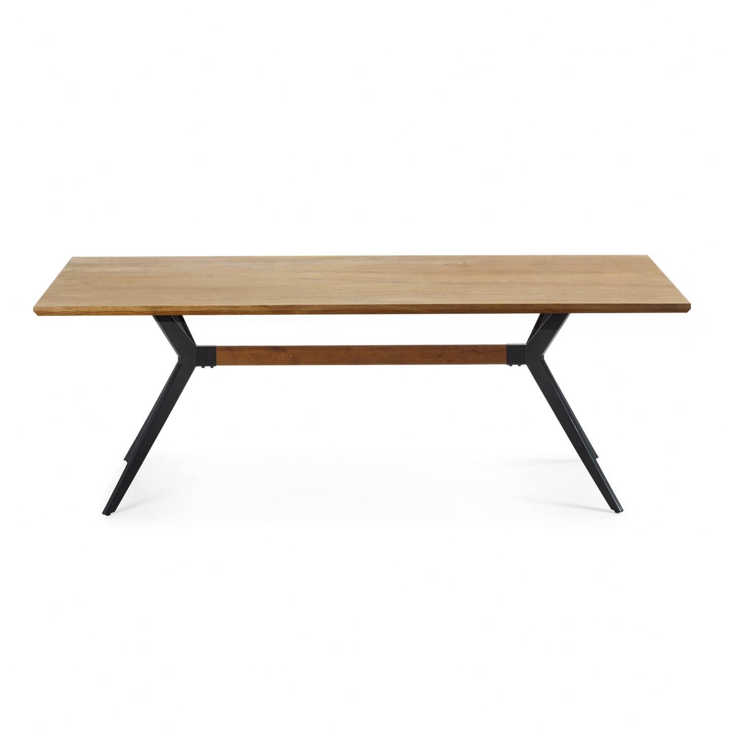 Amethyst oak veneer table with a distressed finish and black steel legs, 160 x 90 cm - Product Image