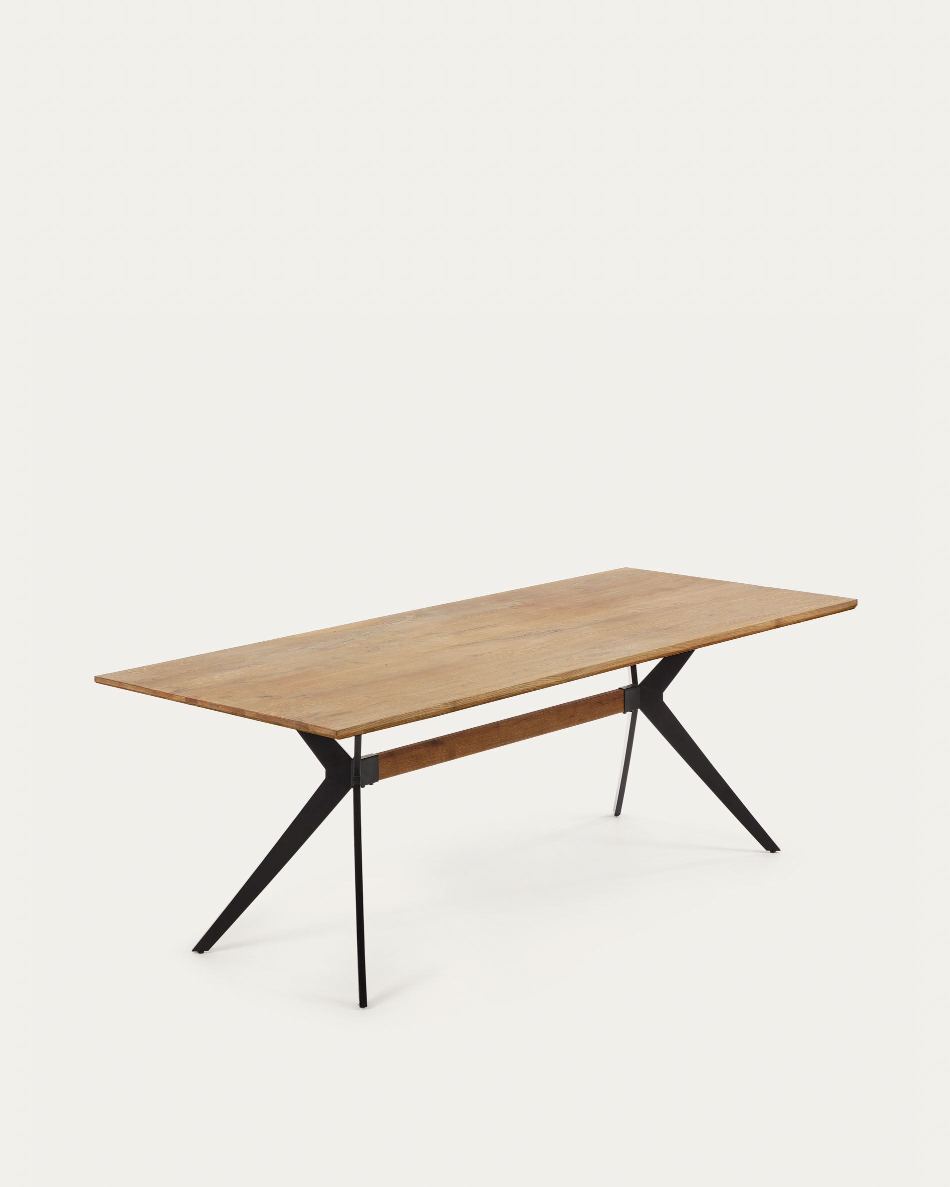 Amethyst oak veneer table with a distressed finish and black steel legs, 160 x 90 cm - Product View