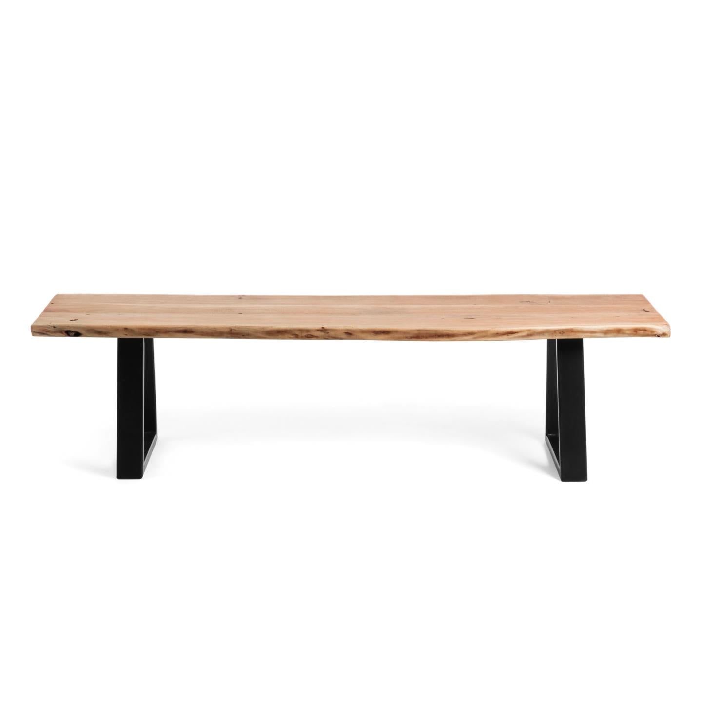 Alaia bench in solid natural acacia wood with black steel legs, 140 cm - Product Image