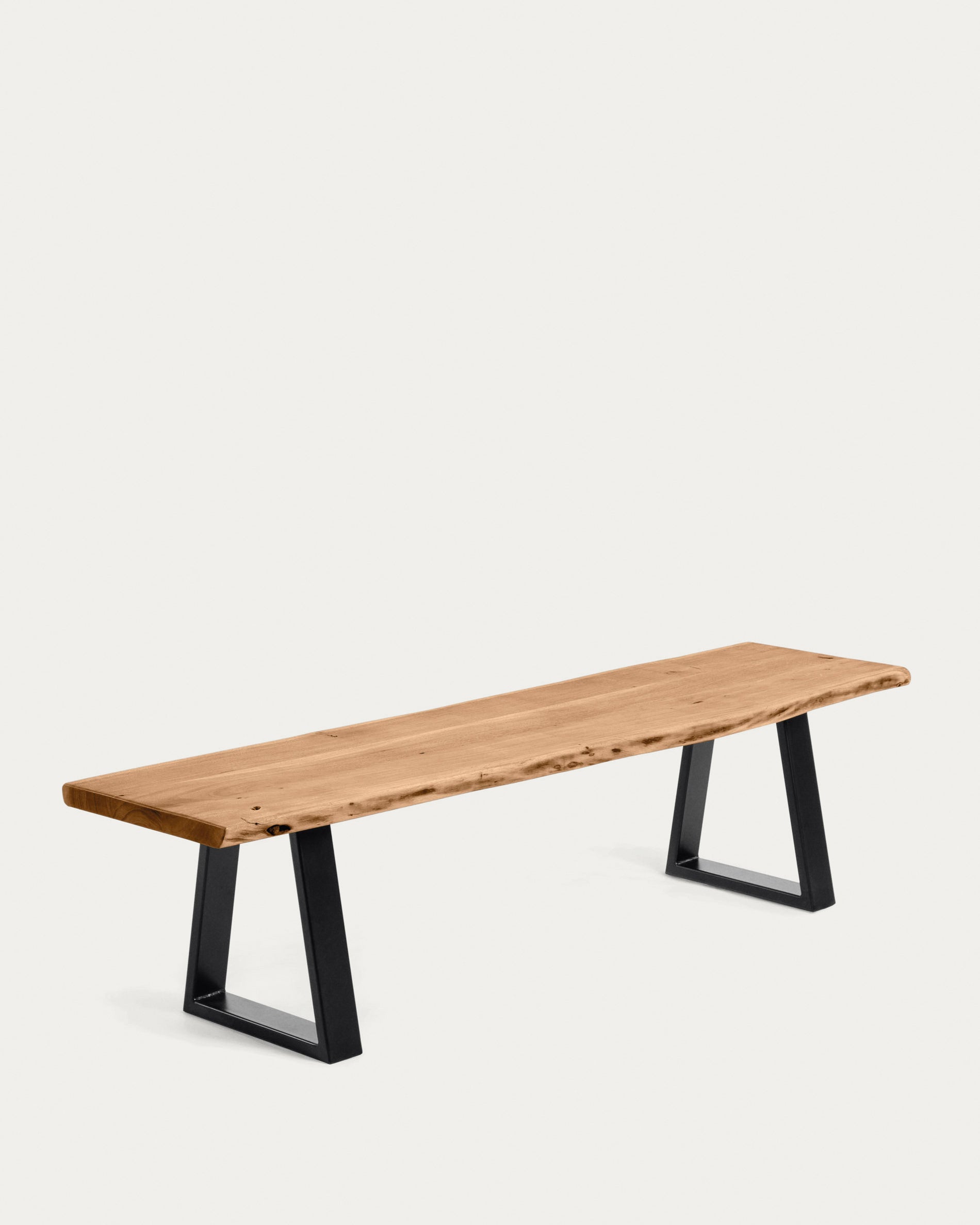Alaia bench in solid natural acacia wood with black steel legs, 140 cm - Product View