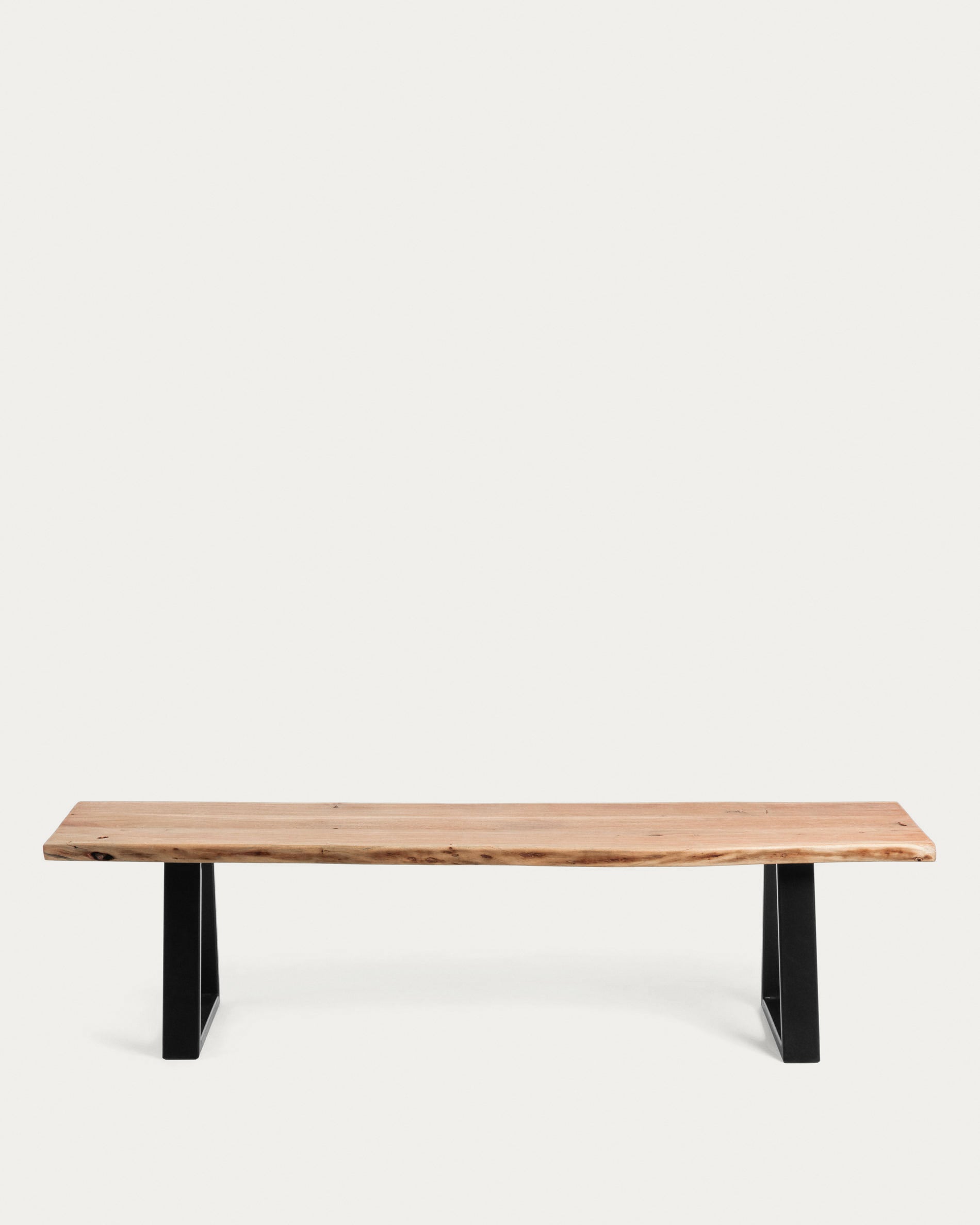Alaia bench in solid natural acacia wood with black steel legs, 140 cm - Product View