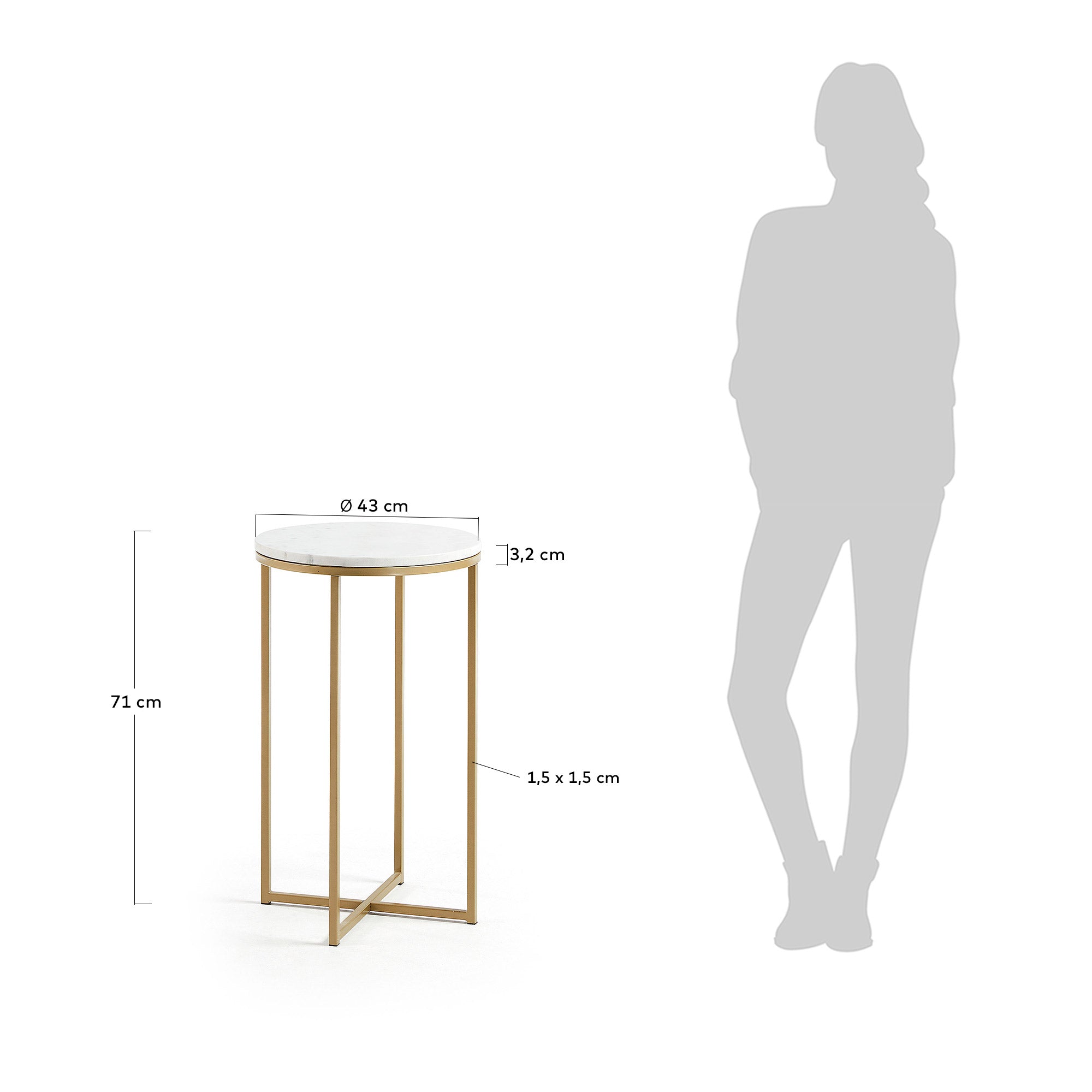 Sheffield side table in white marble and golden steel legs Ø 43 cm - Measurements