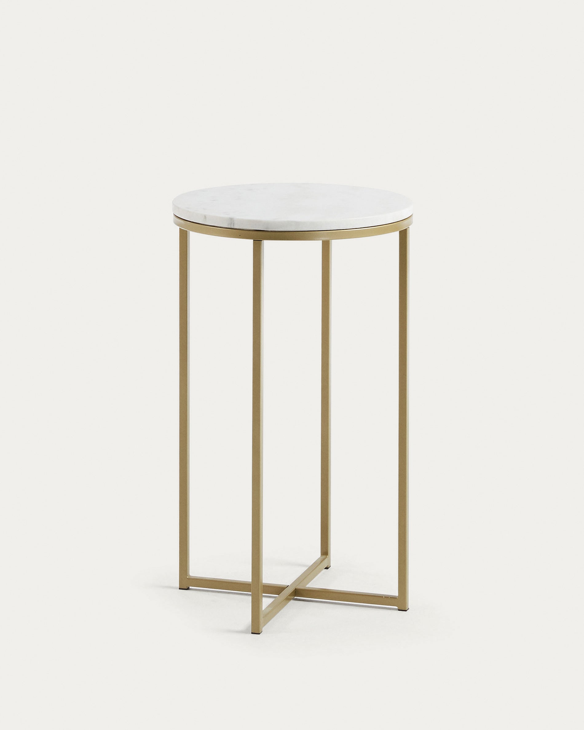 Sheffield side table in white marble and golden steel legs Ø 43 cm - Product View