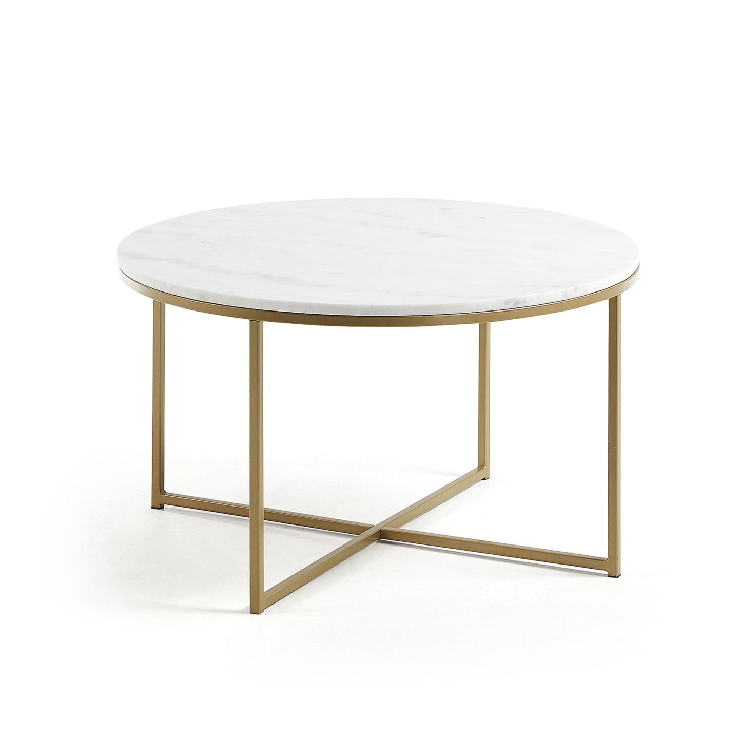 Sheffield coffee table in white marble and golden steel legs Ø 80 cm - Product Image