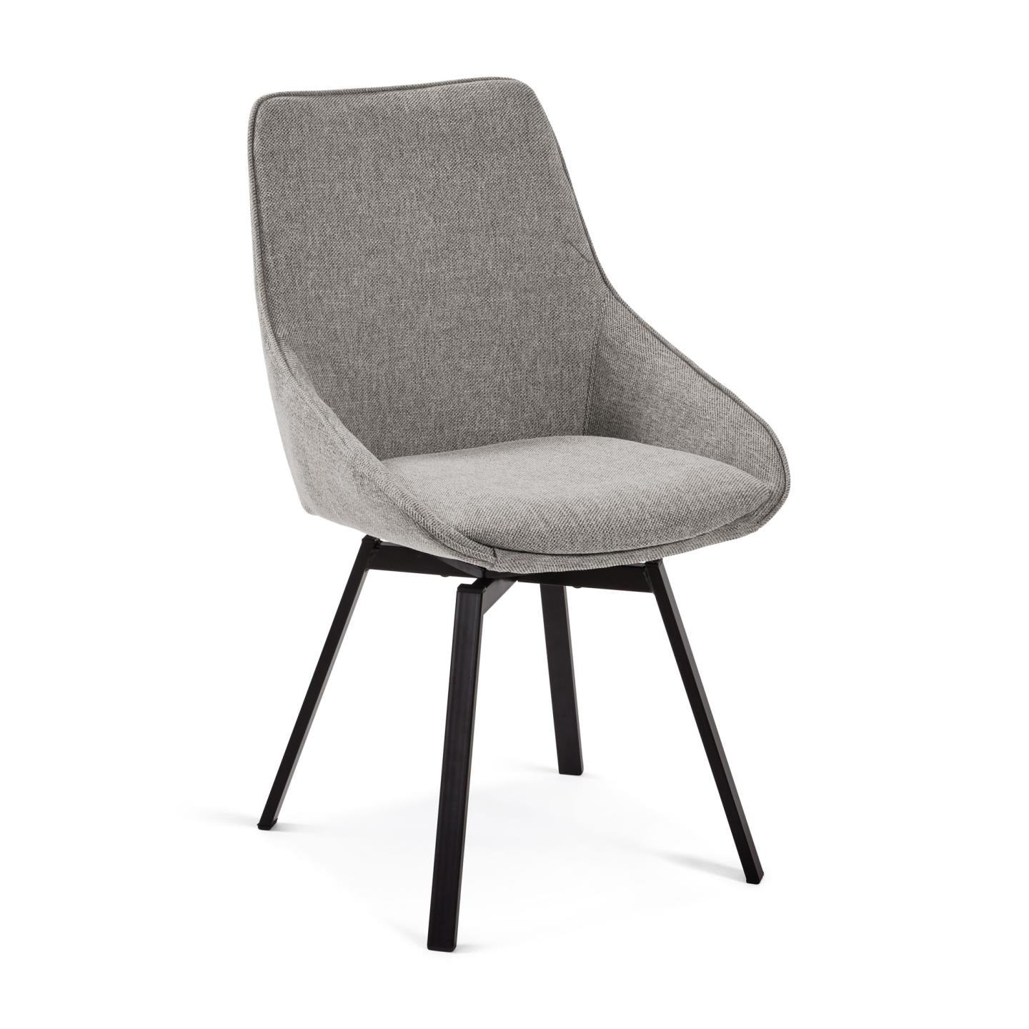 Jenna light grey swivel chair with steel legs with black finish FSC 100% - Product Image