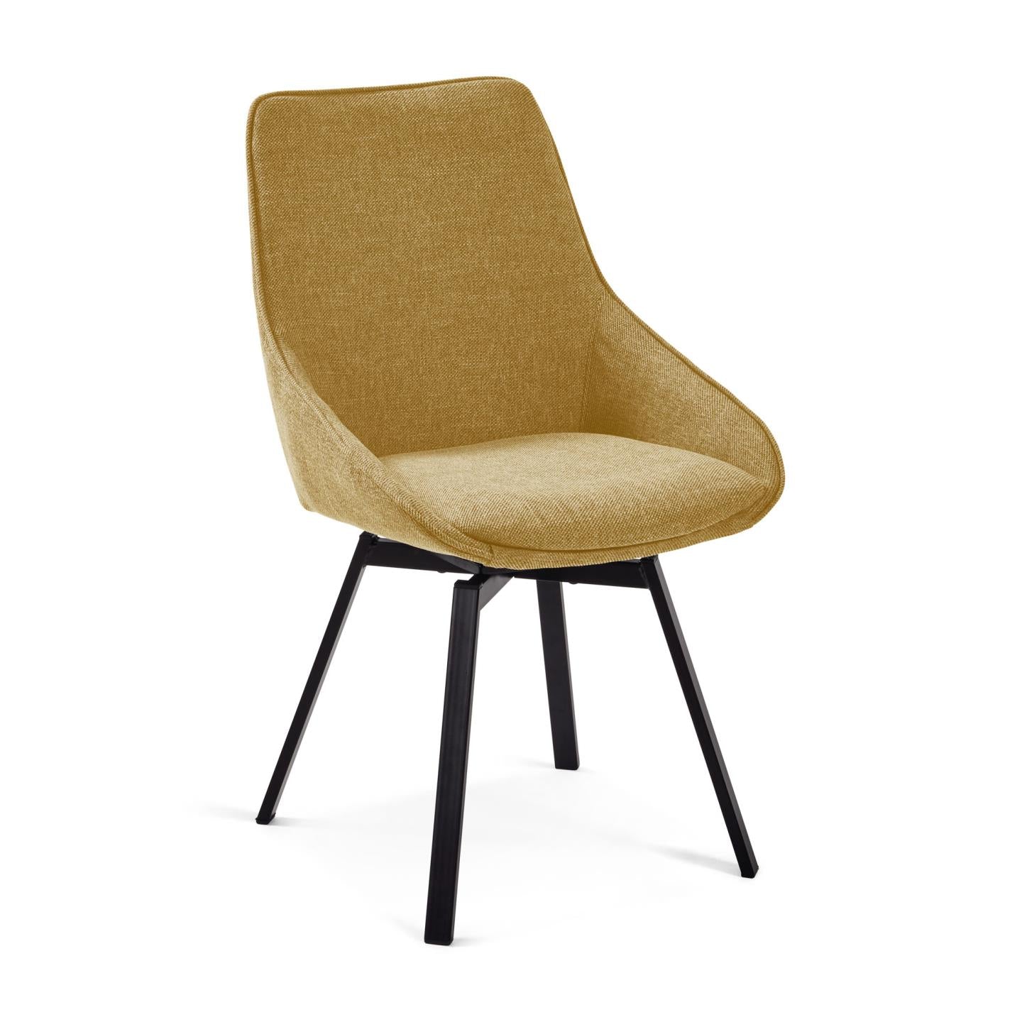 Jenna mustard swivel chair with steel legs with black finish FSC 100% - Product Image