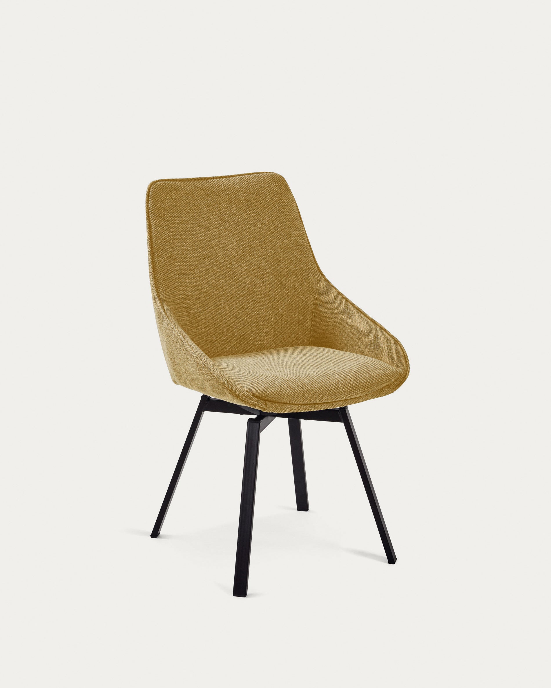Jenna mustard swivel chair with steel legs with black finish FSC 100% - Product View