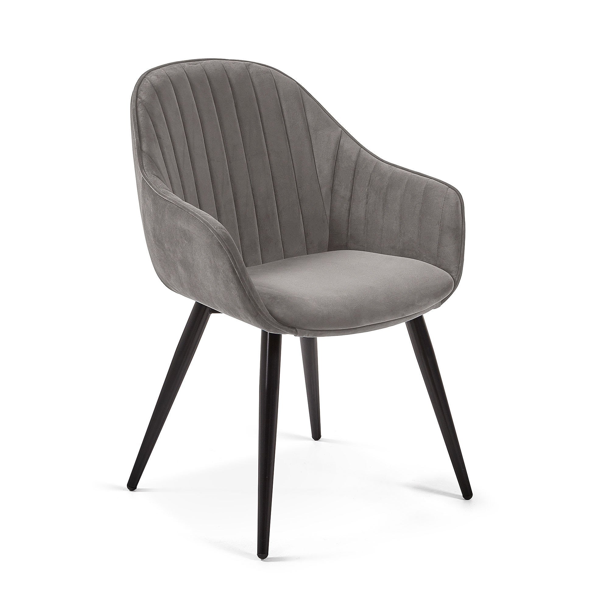 Fabia velvet chair in grey with steel legs in a black finish