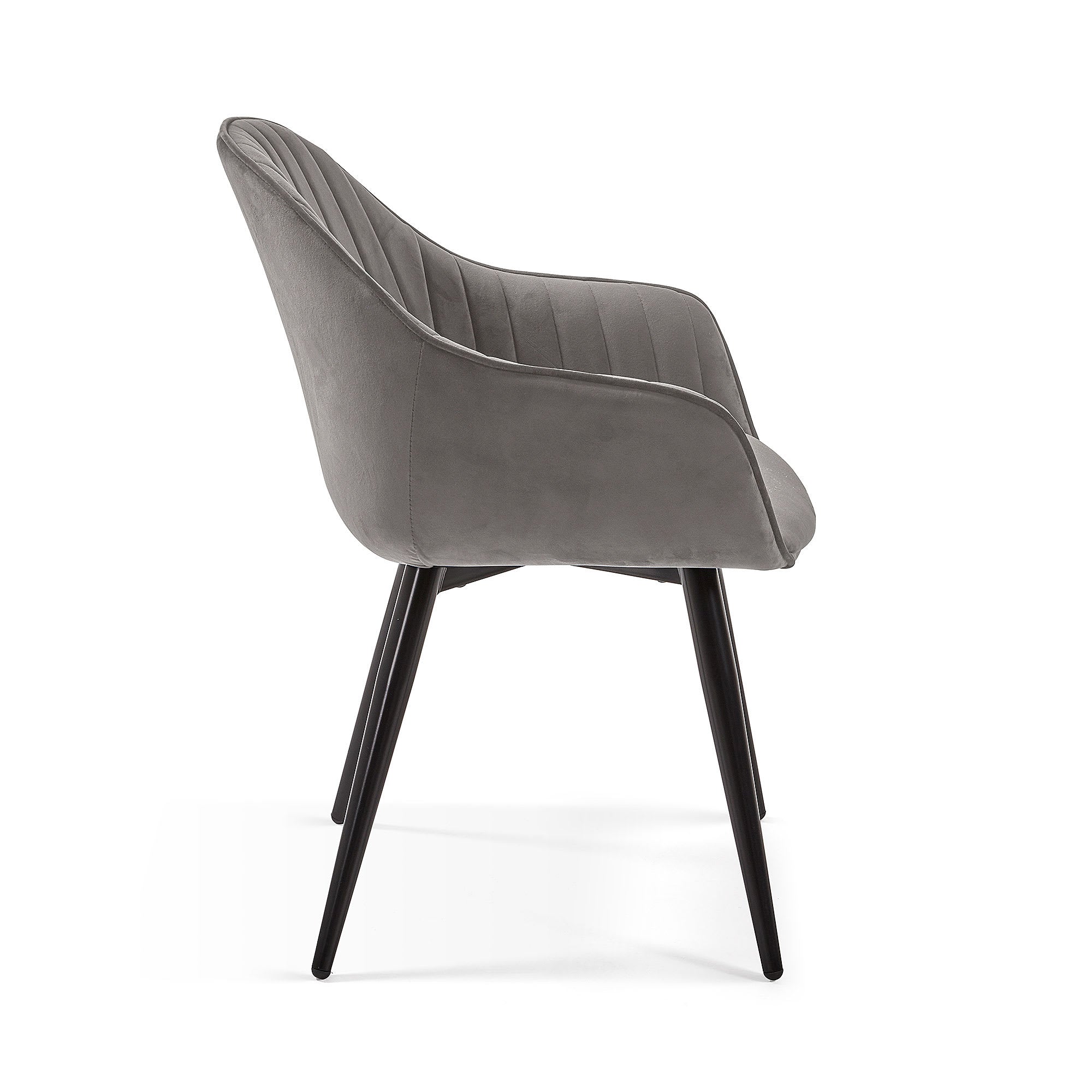 Fabia velvet chair in grey with steel legs in a black finish