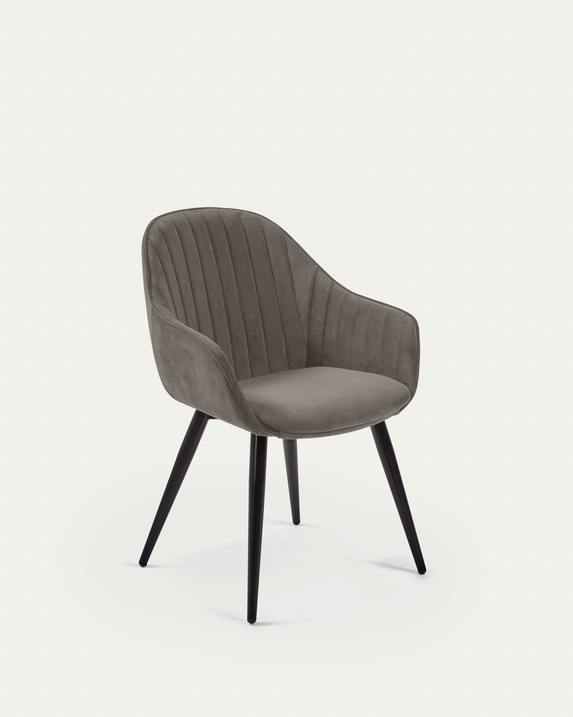 Fabia velvet chair in grey with steel legs in a black finish