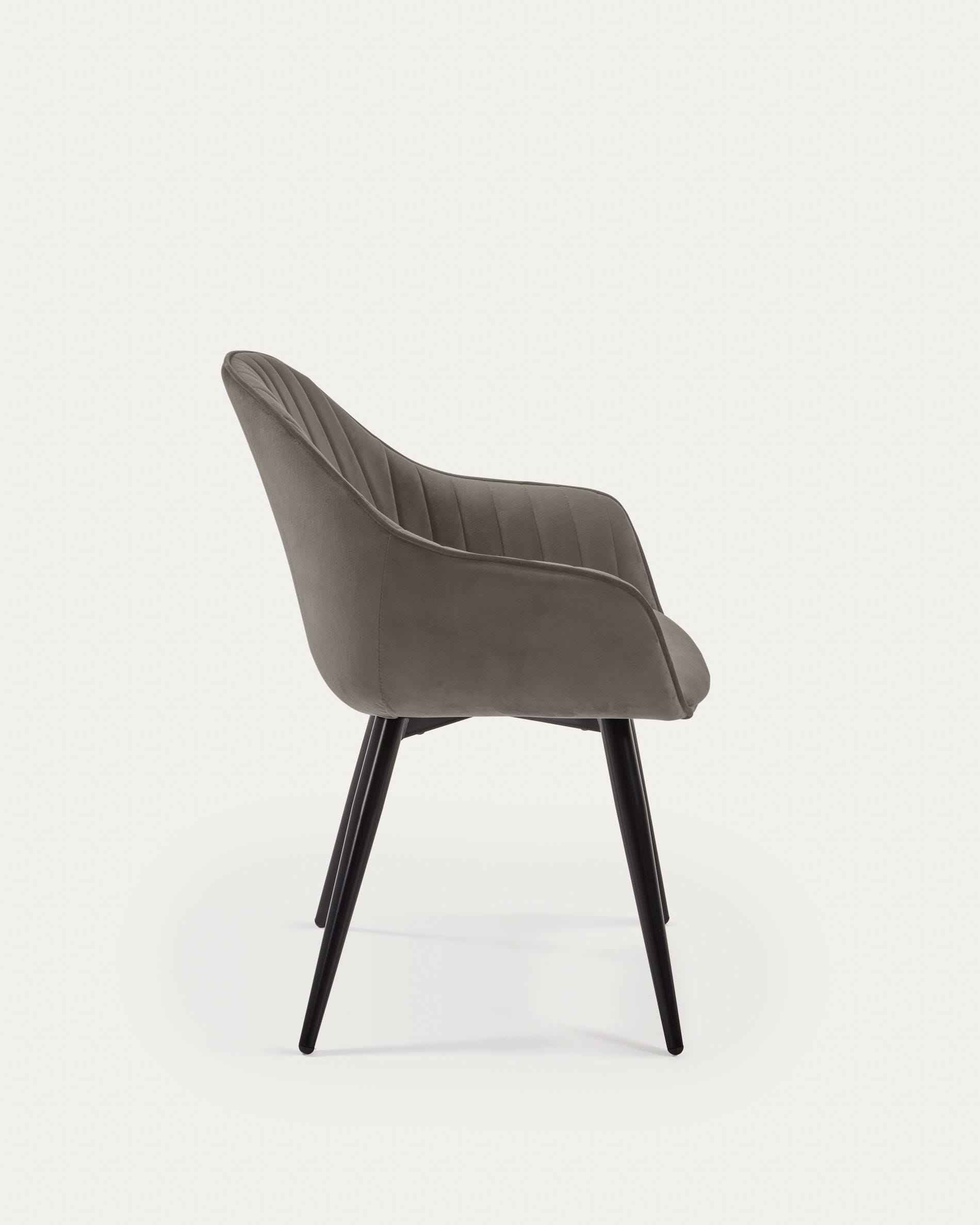 Fabia velvet chair in grey with steel legs in a black finish