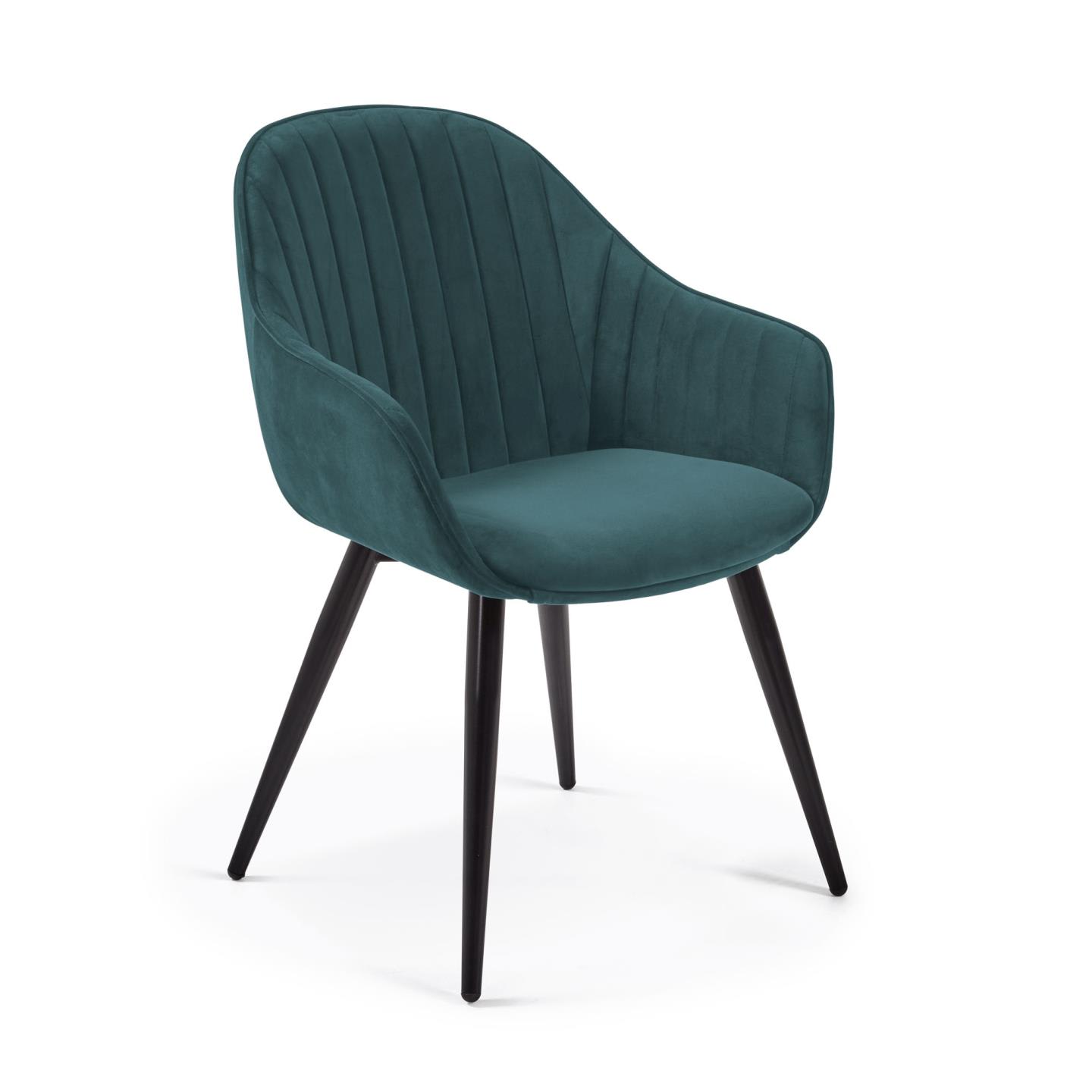 Fabia velvet chair in turquoise with black finished steel legs