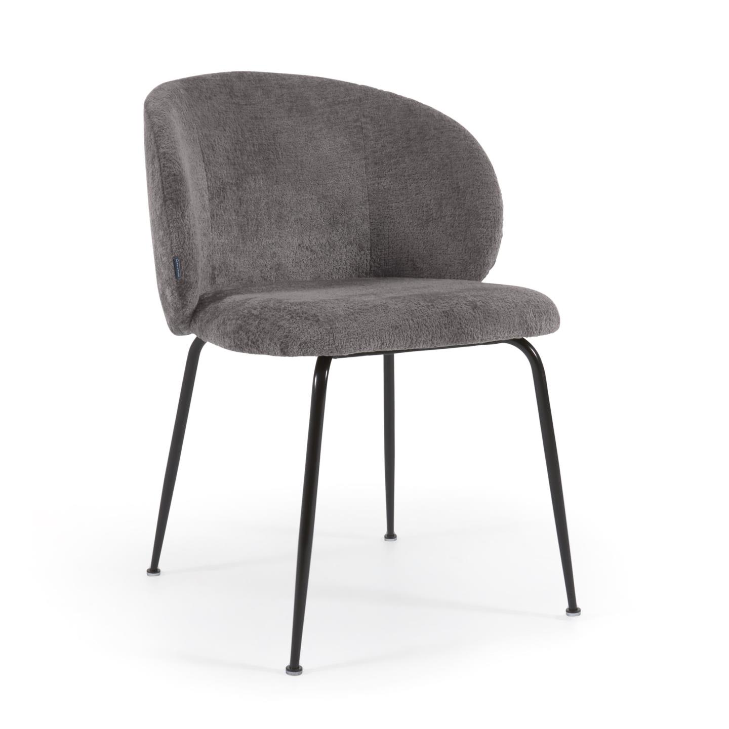 Minna chenille chair in grey with steel legs in a black finish