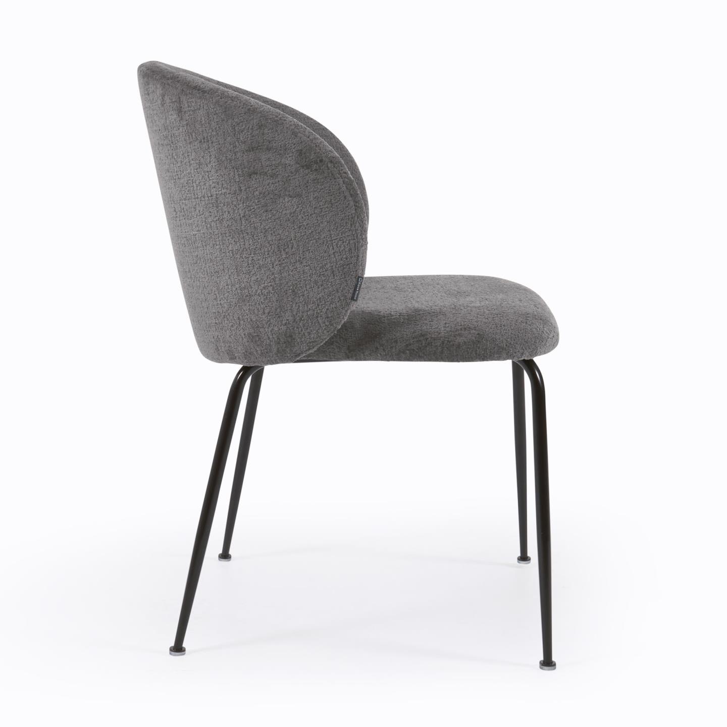 Minna chenille chair in grey with steel legs in a black finish