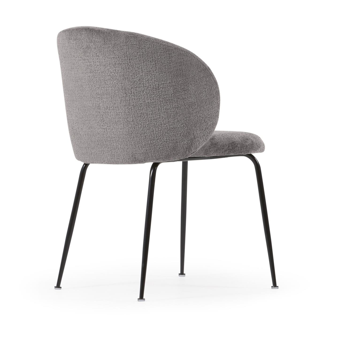 Minna chenille chair in grey with steel legs in a black finish