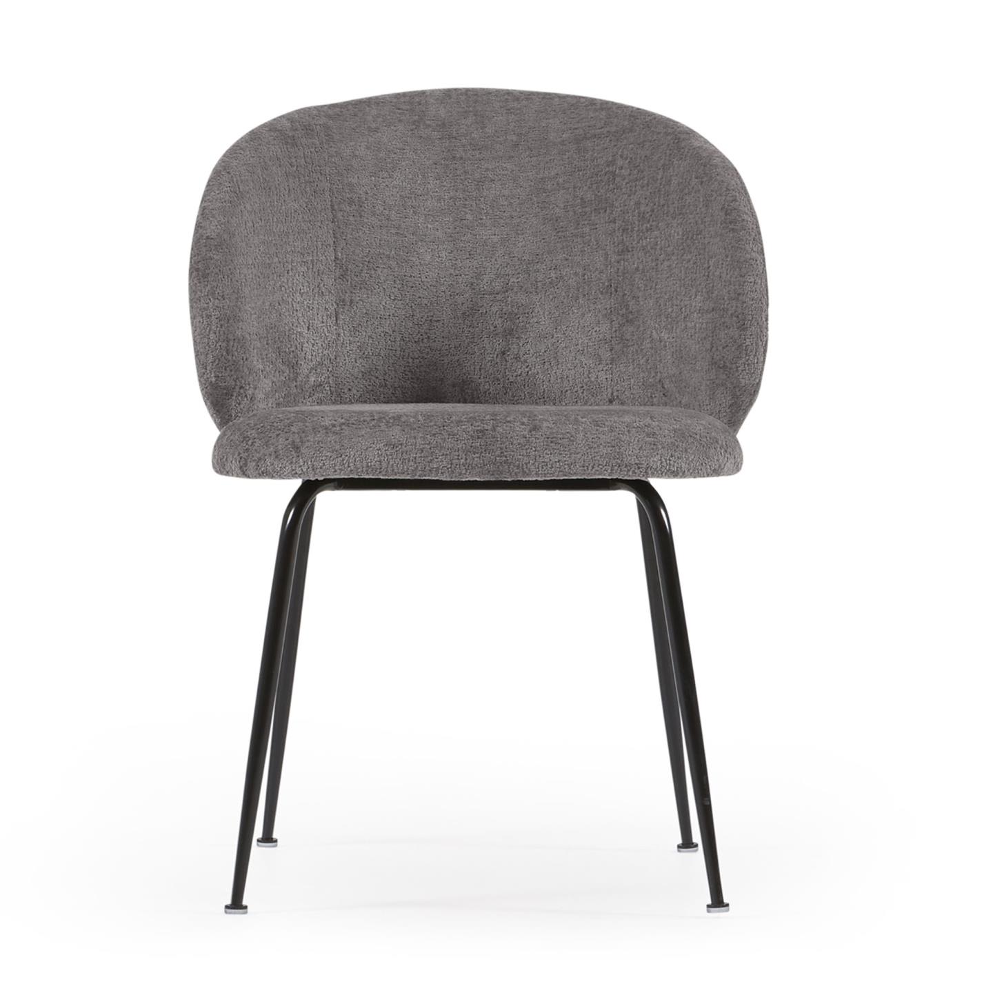 Minna chenille chair in grey with steel legs in a black finish