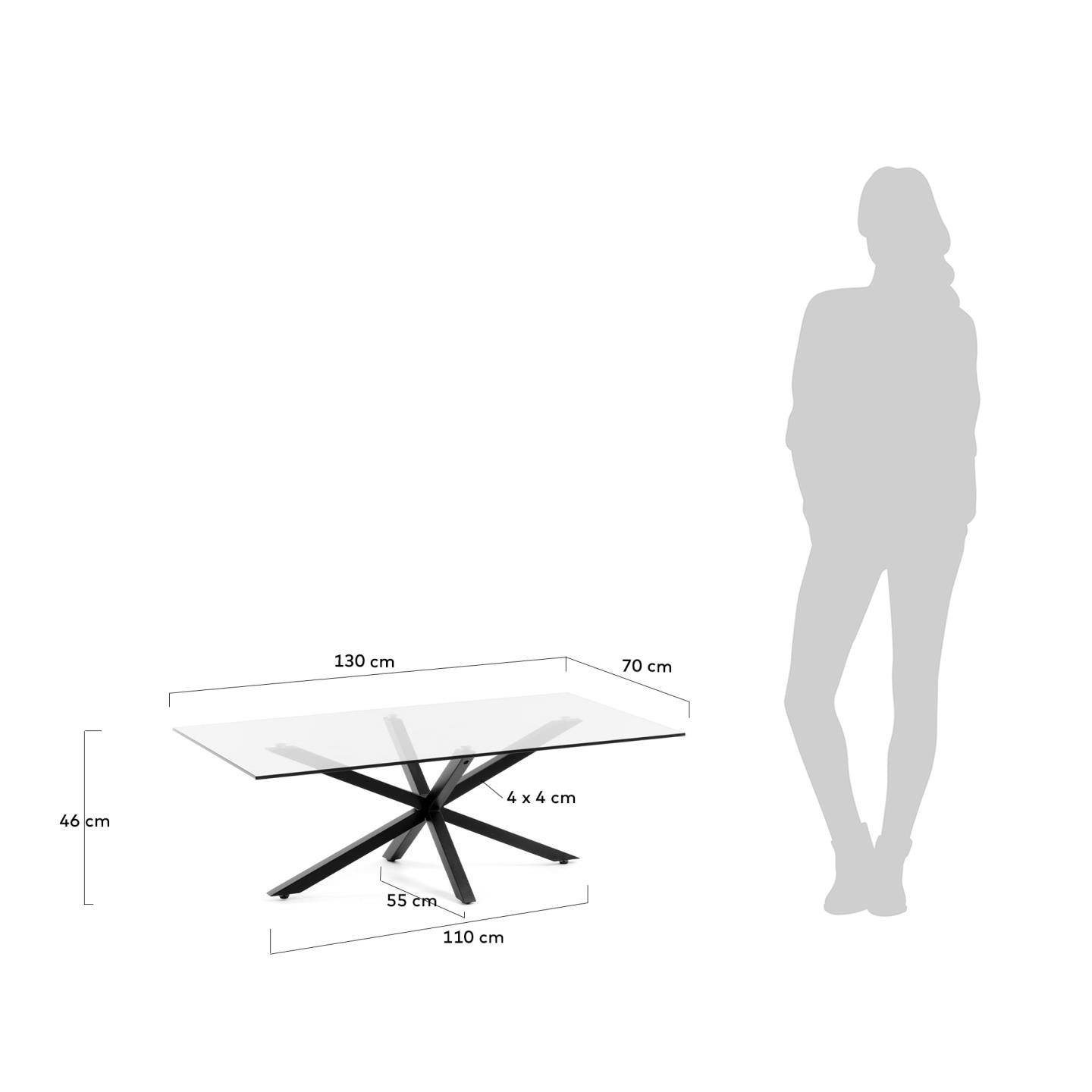 Argo coffee table glass black legs 130 x 70 cm - Measurements