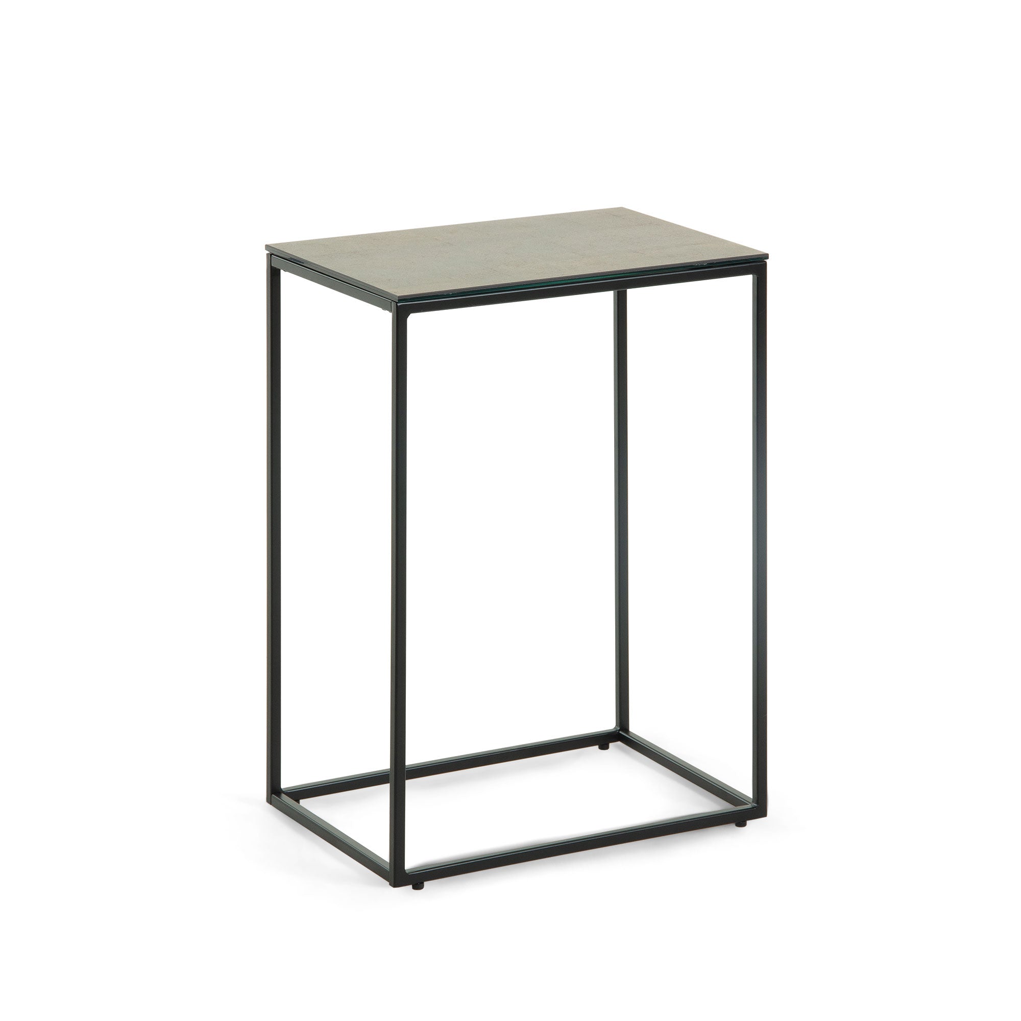 Rewena porcelain side table in brown with black steel legs 45 x 30 cm - Product Image