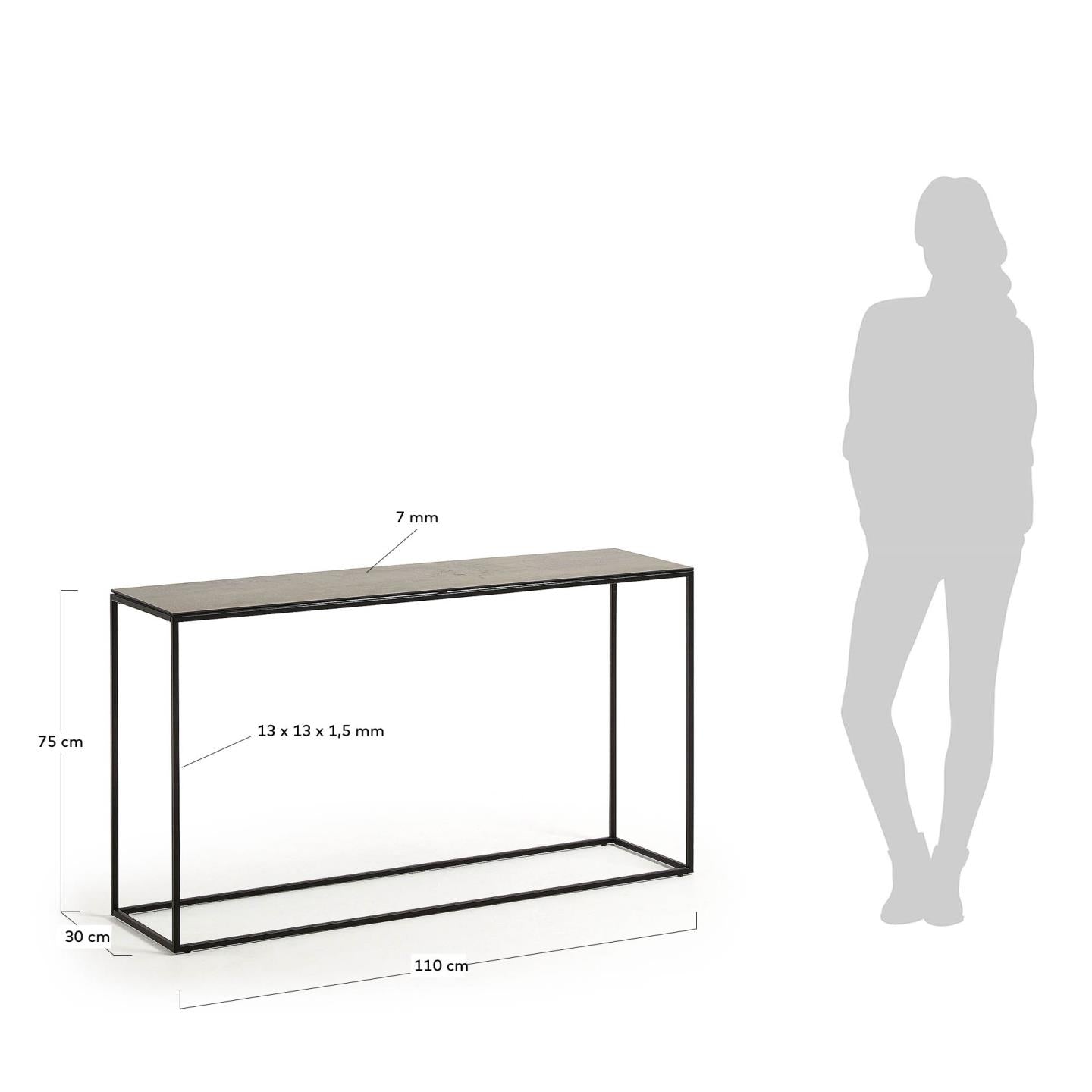 Rewena console table with porcelain top and steel structure, 110 x 75 cm - Measurements