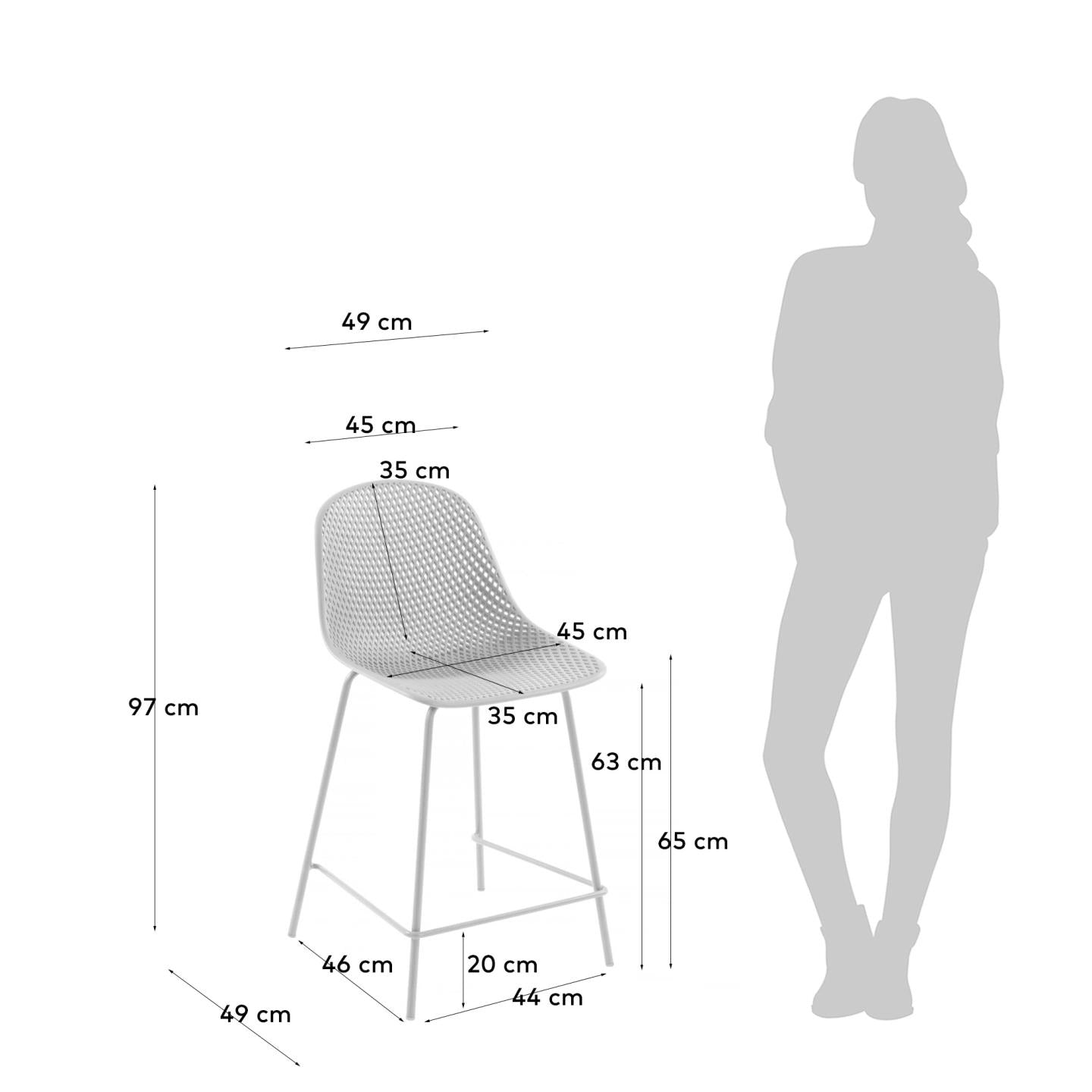Quinby outdoor stool in white, height 65 cm - Measurements
