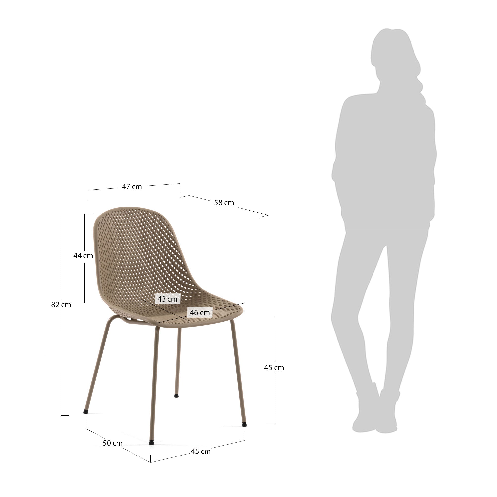 Quinby outdoor dining chair in beige - Measurements