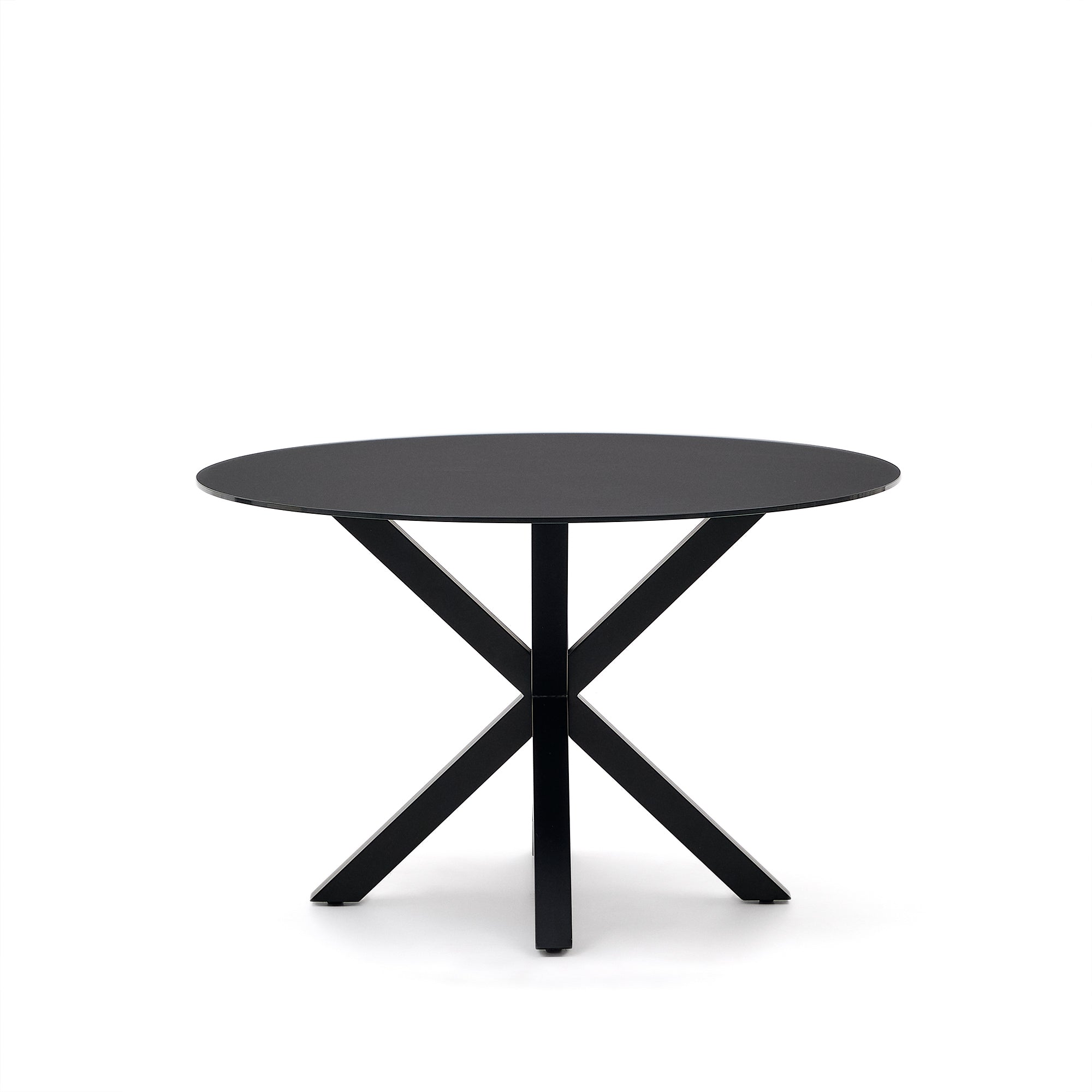 Argo round table with black glass and black steel legs Ø 120 cm - Product Image