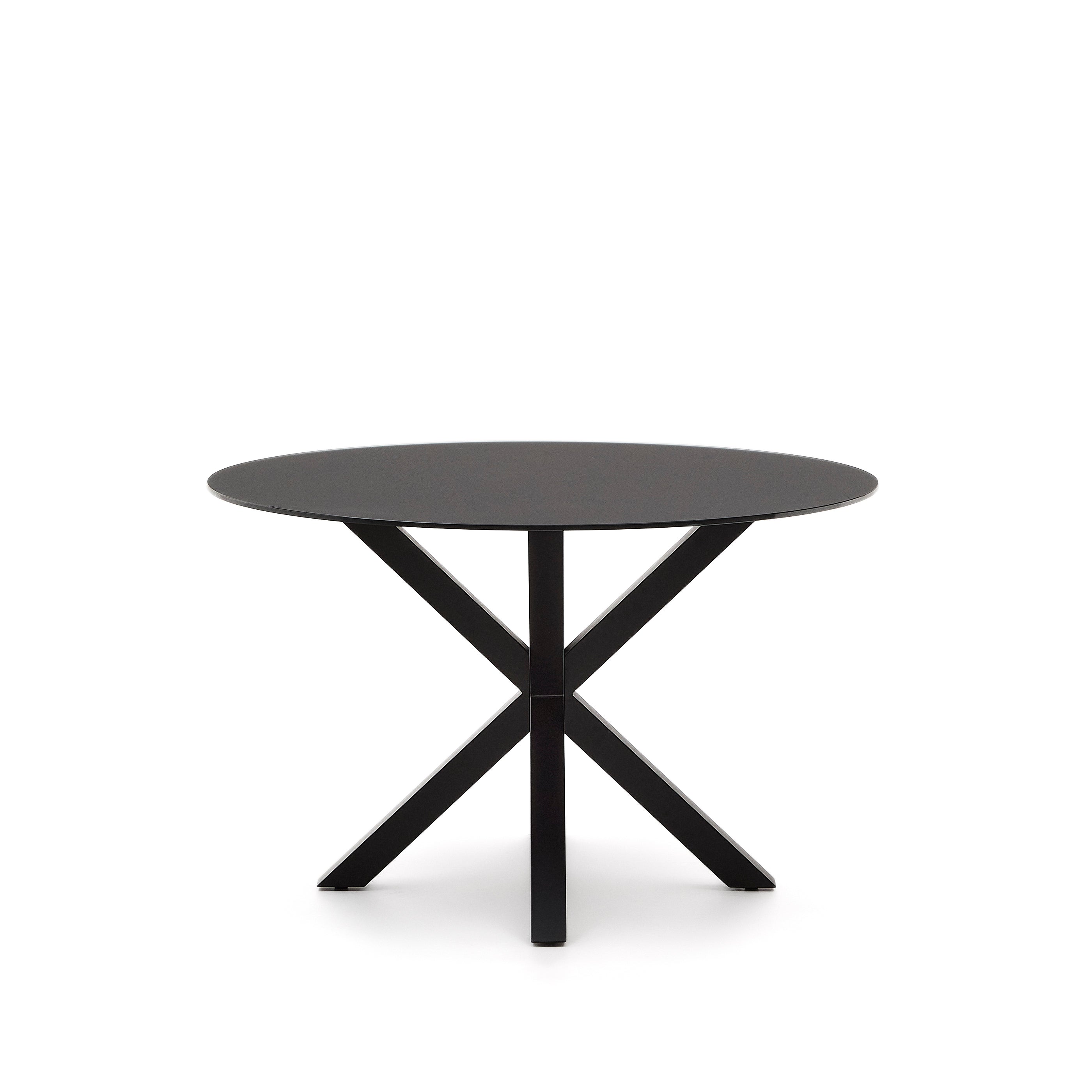 Argo round table with black glass and black steel legs Ø 120 cm
