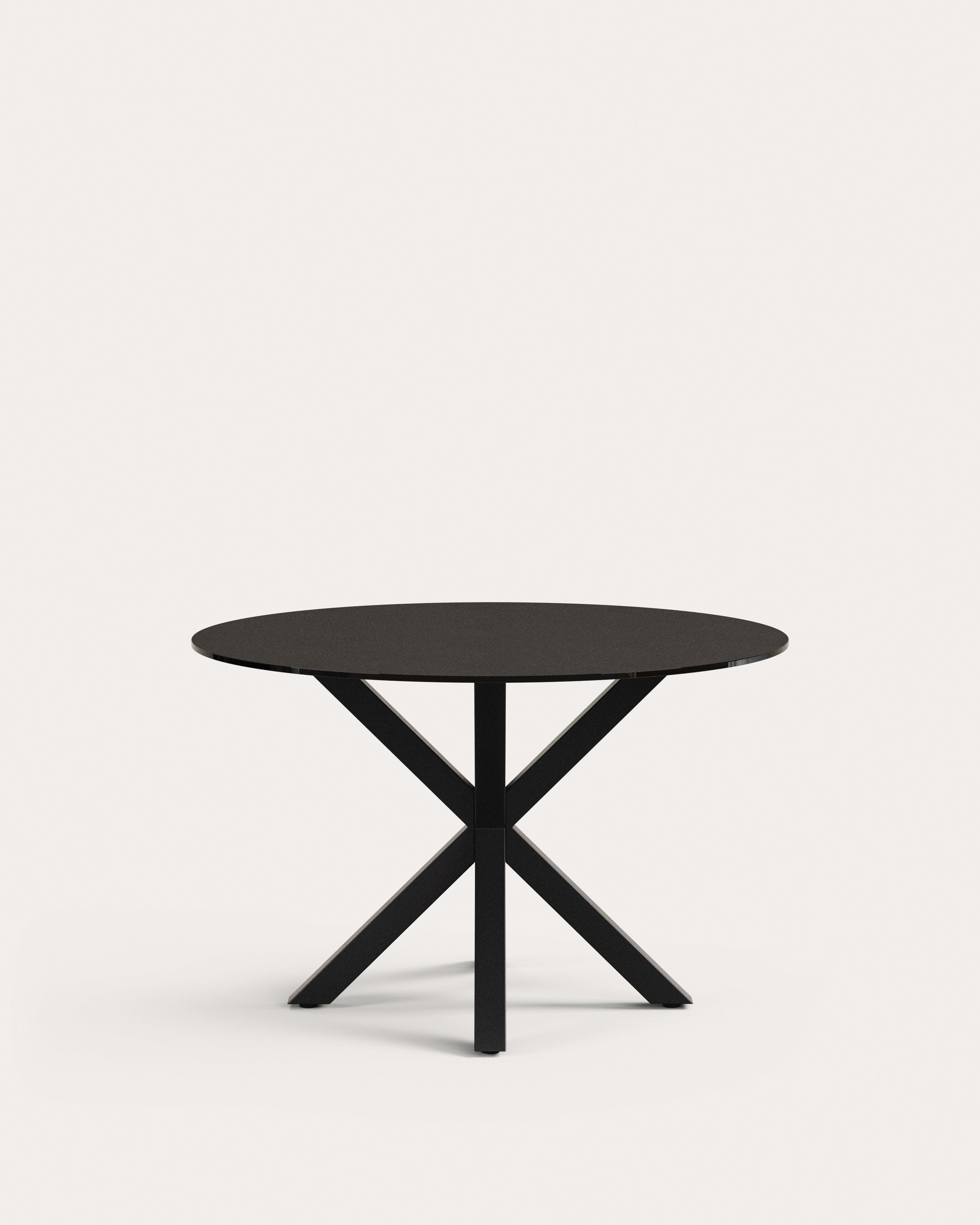 Argo round table with black glass and black steel legs Ø 120 cm - Product View