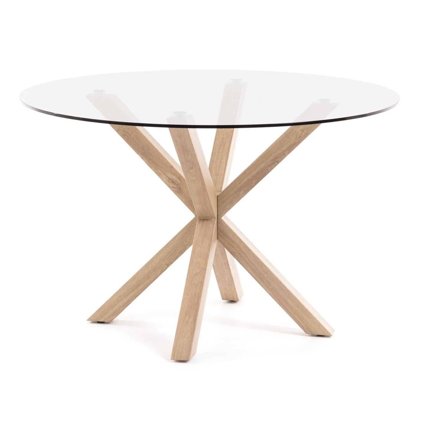 Argo round glass table with steel legs with wood-effect finish Ø 119 cm - Product Image