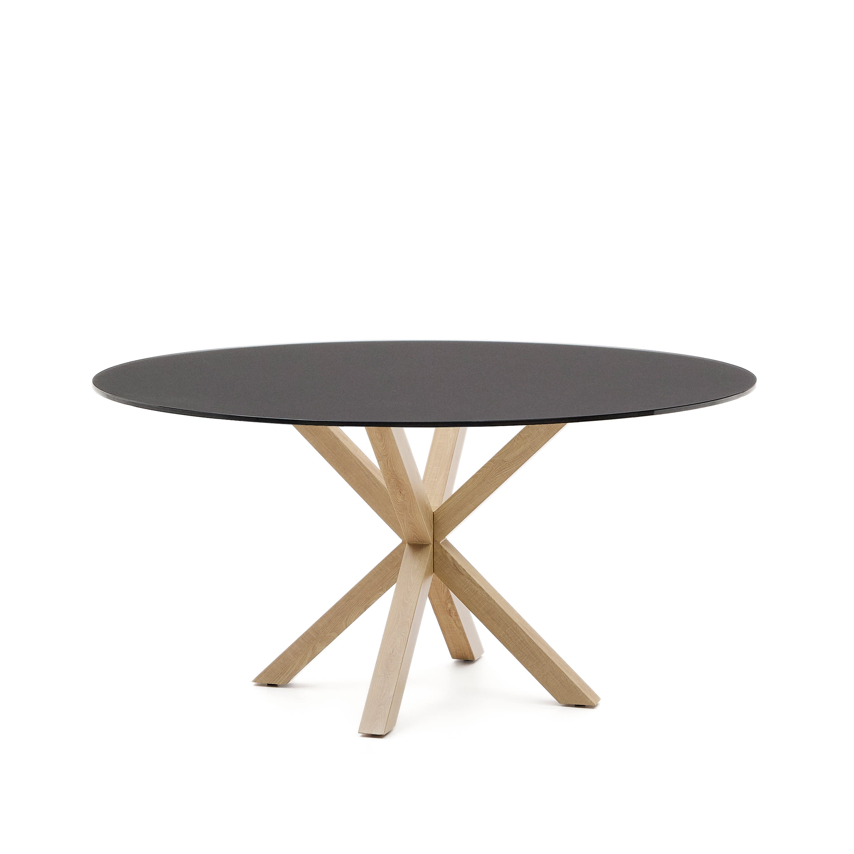Argo kerek asztal matt fekete üveg és fa hatású acél lábakkal, Ø 150 cm