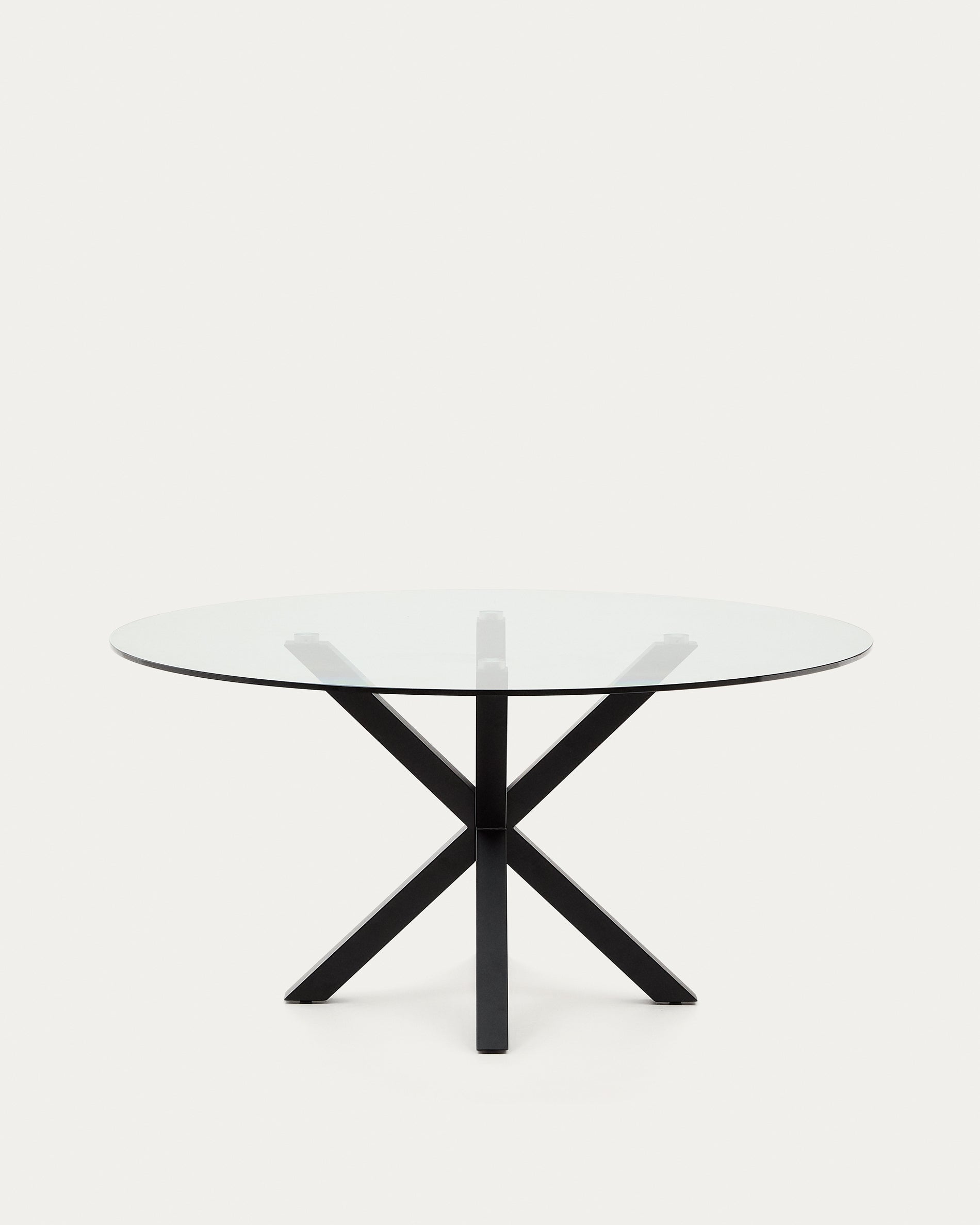 Argo round table with glass and steel legs, black finish Ø 150 cm