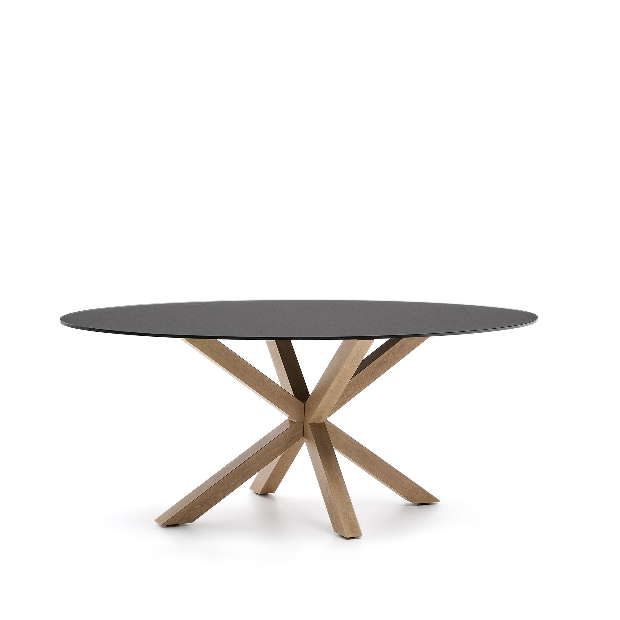 Argo oval table in matt black glass and wood-effect steel legs Ø 200 x 100 cm - Product Image