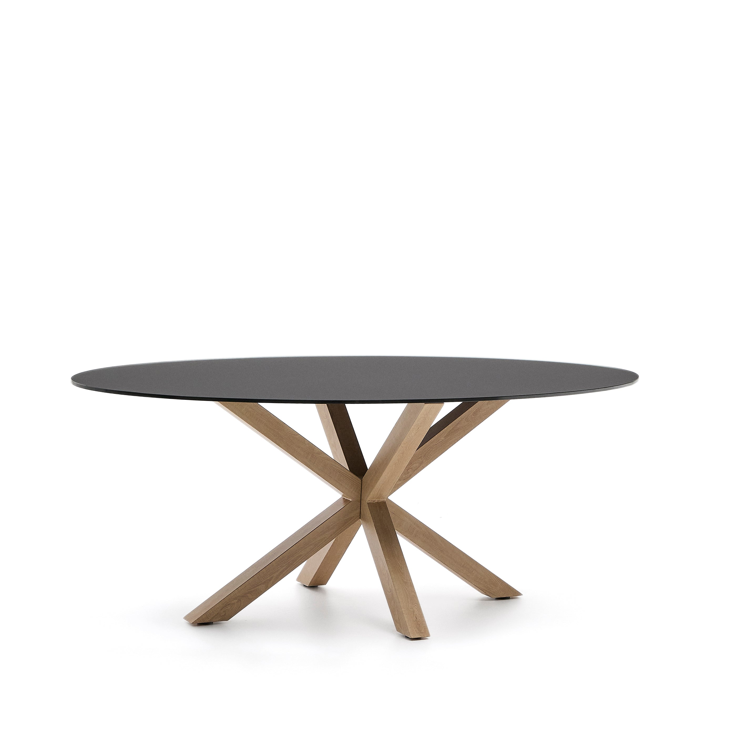 Argo oval table in matt black glass and wood-effect steel legs Ø 200 x 100 cm - Product Image