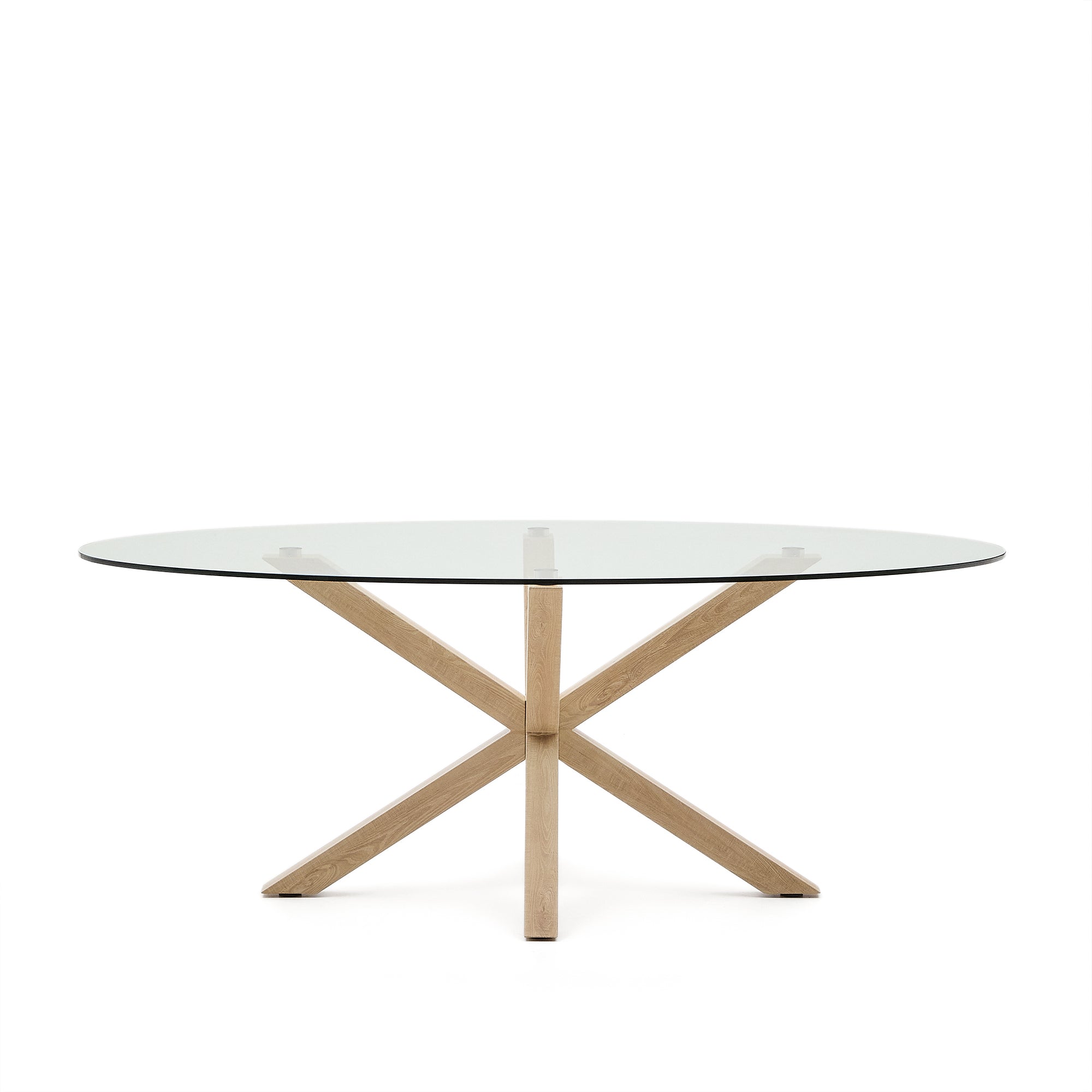 Argo oval table with glass and wood effect steel legs Ø 200 x 100 cm - Product Image
