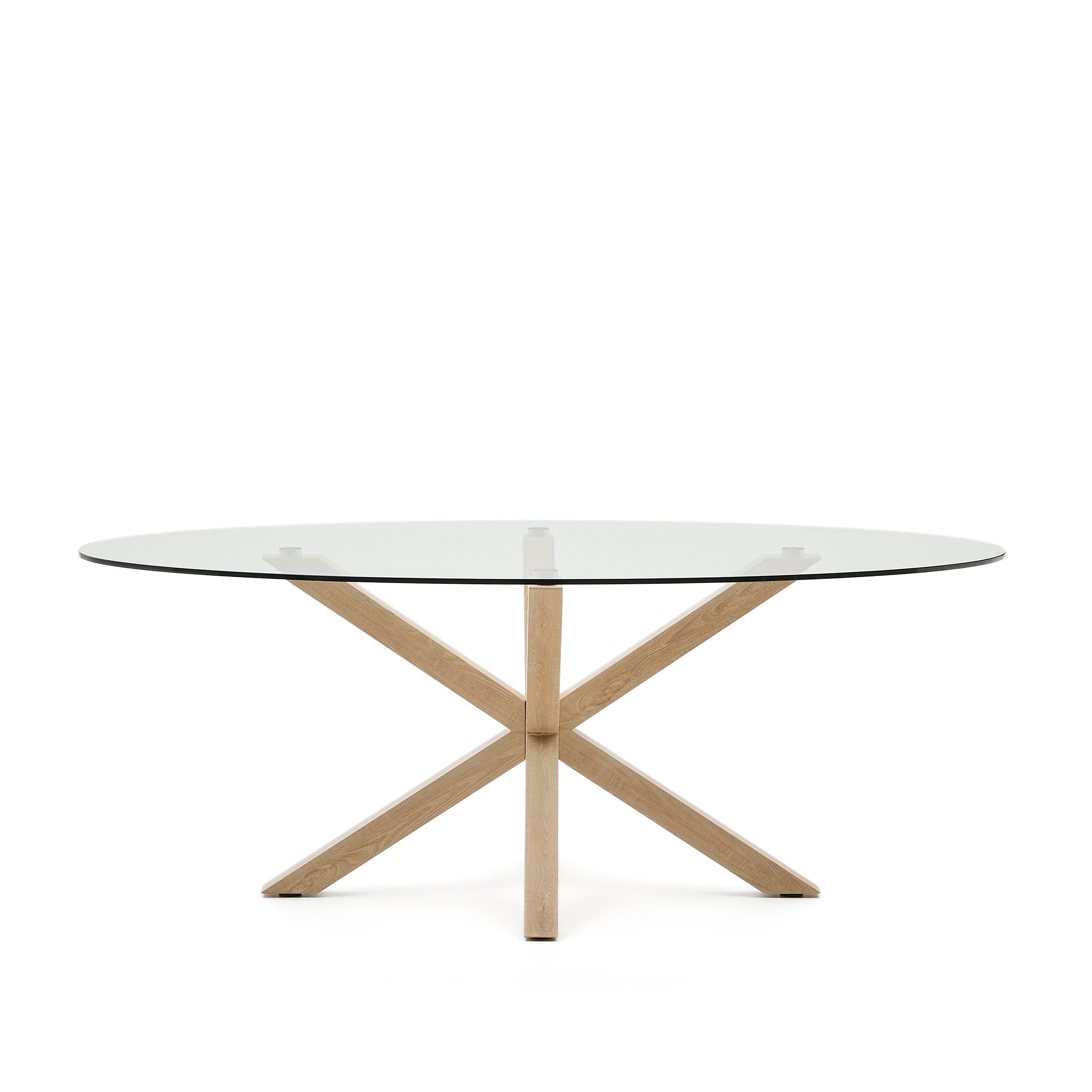 Argo ovális asztal üveg és fa hatású acél lábakkal Ø 200 x 100 cm