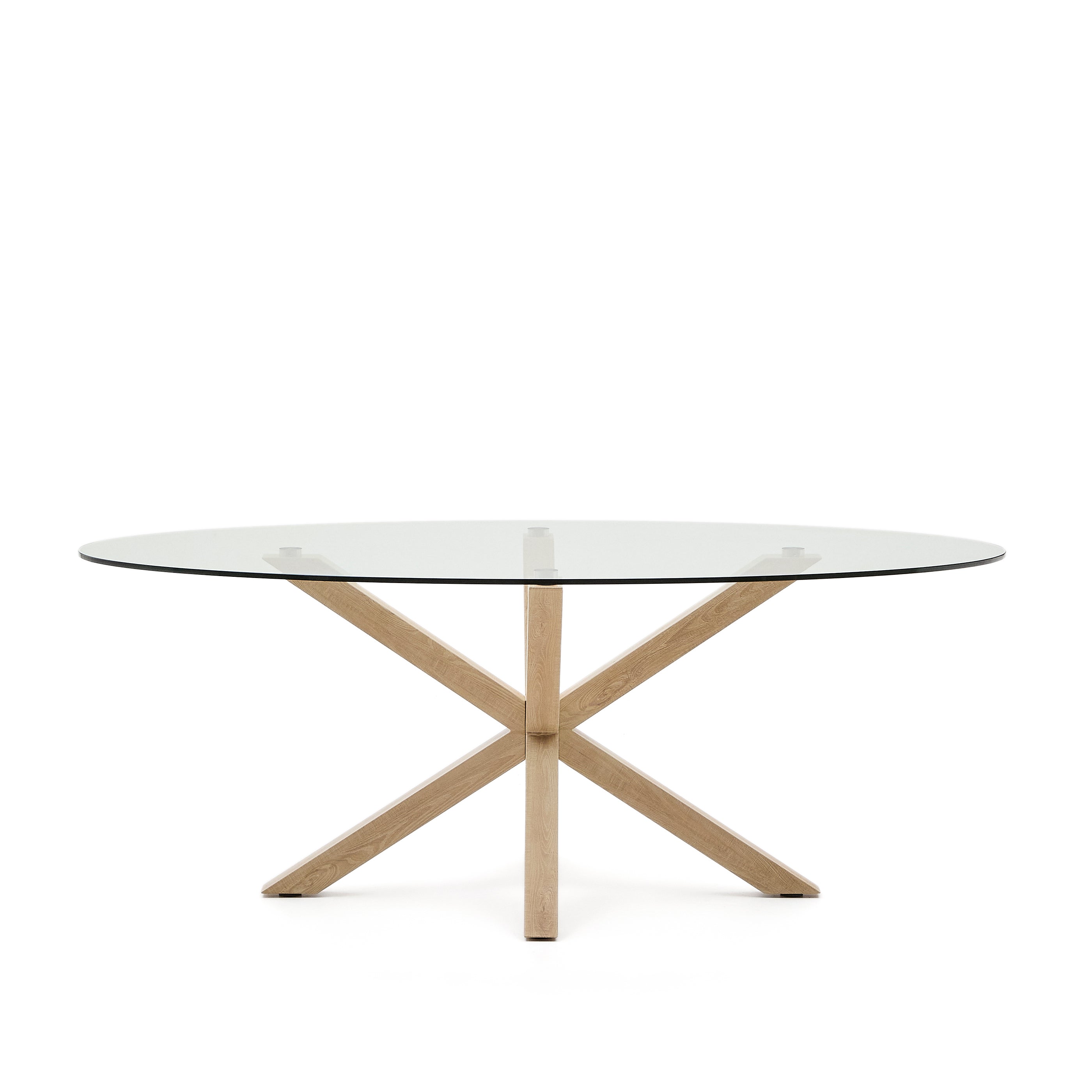 Argo oval table with glass and wood effect steel legs Ø 200 x 100 cm - Product Image