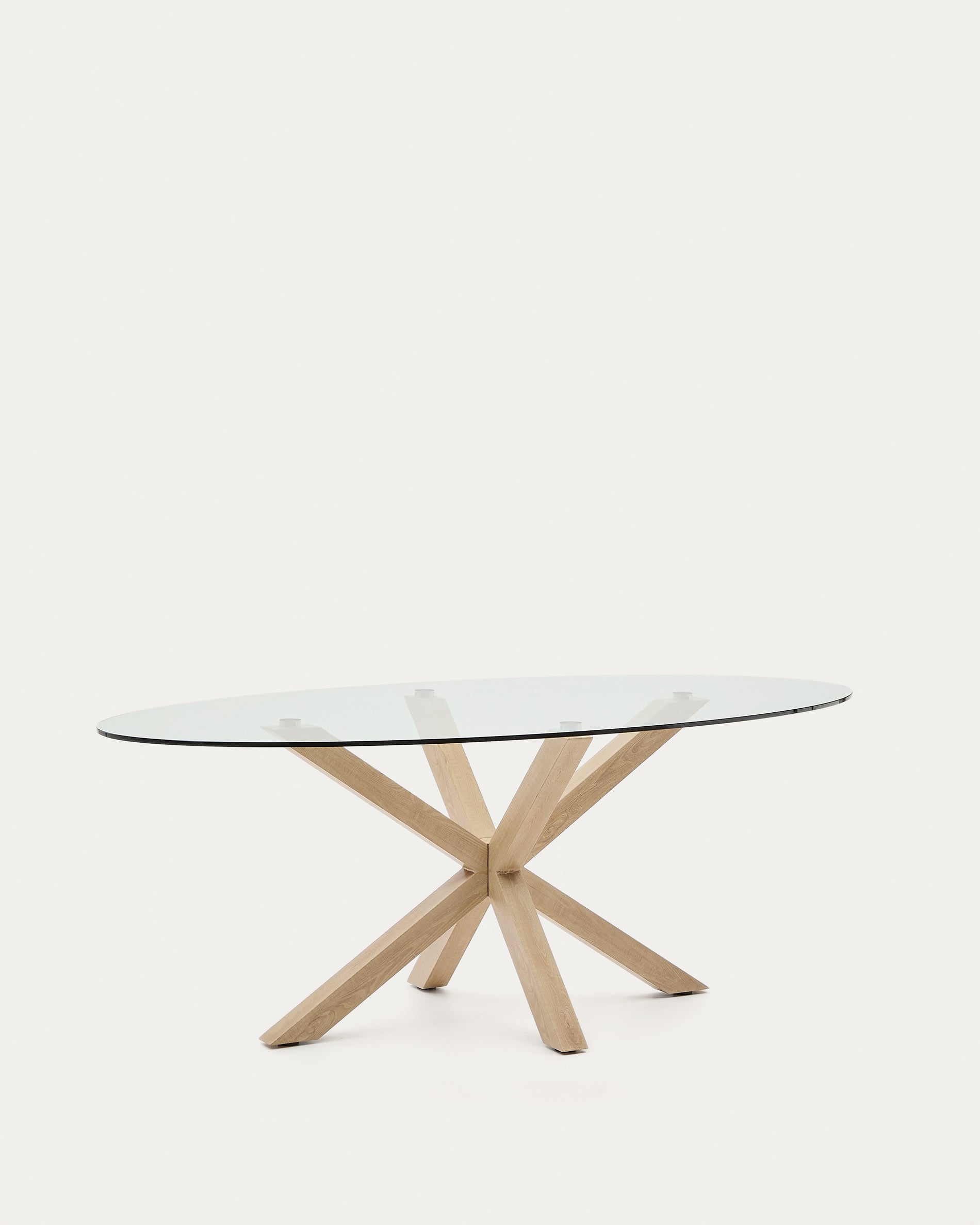 Argo ovális asztal üveg és fa hatású acél lábakkal Ø 200 x 100 cm