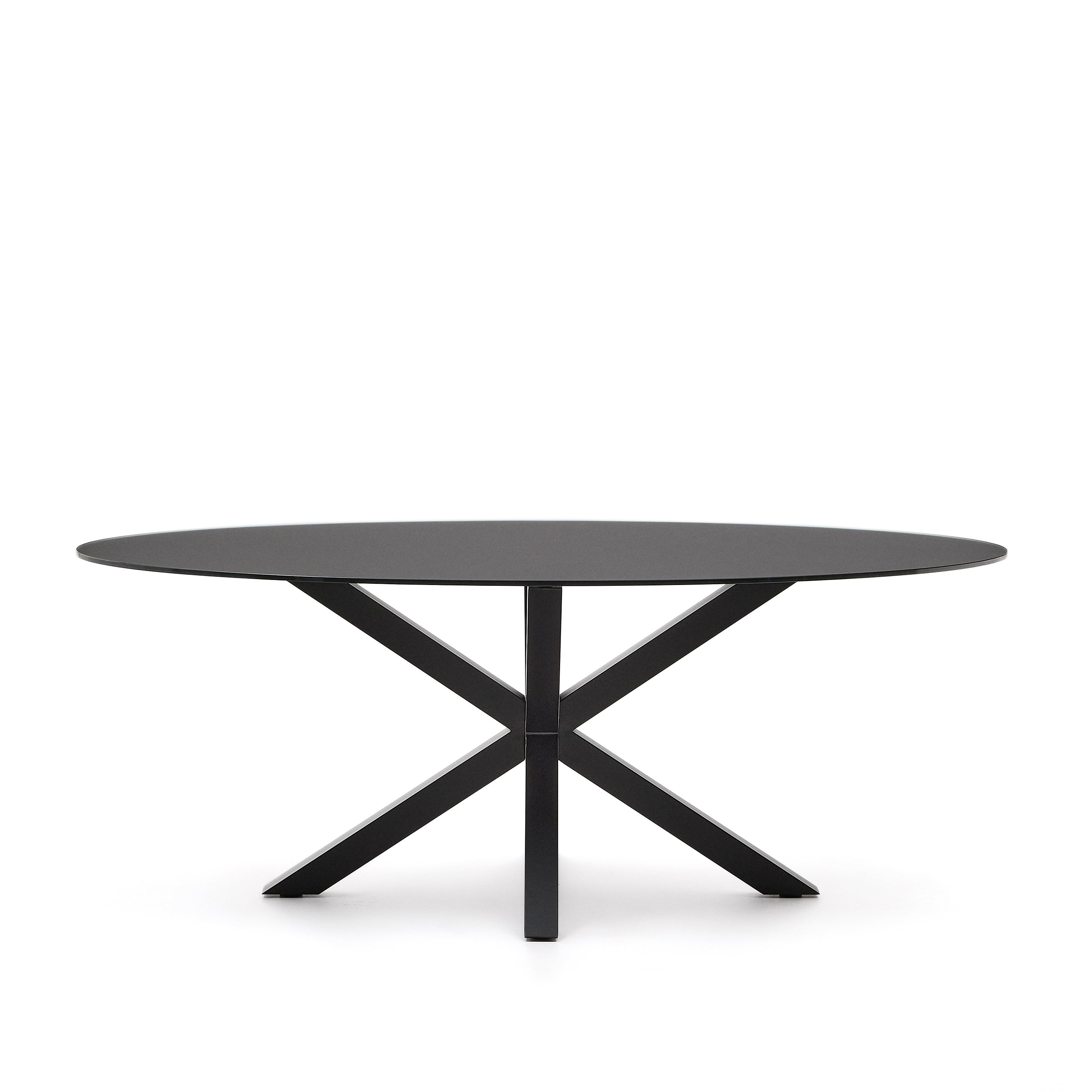 Argo table with black glass and black steel legs Ø 200 x 100 cm - Product Image