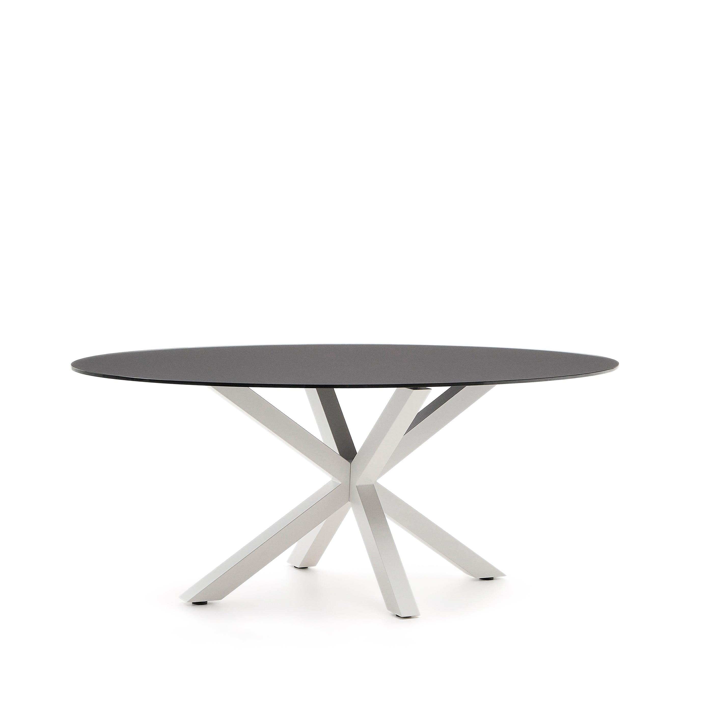 Argo ovális asztal matt fekete üveg és acél lábakkal, fehér befejezéssel Ø 200 x 100 cm